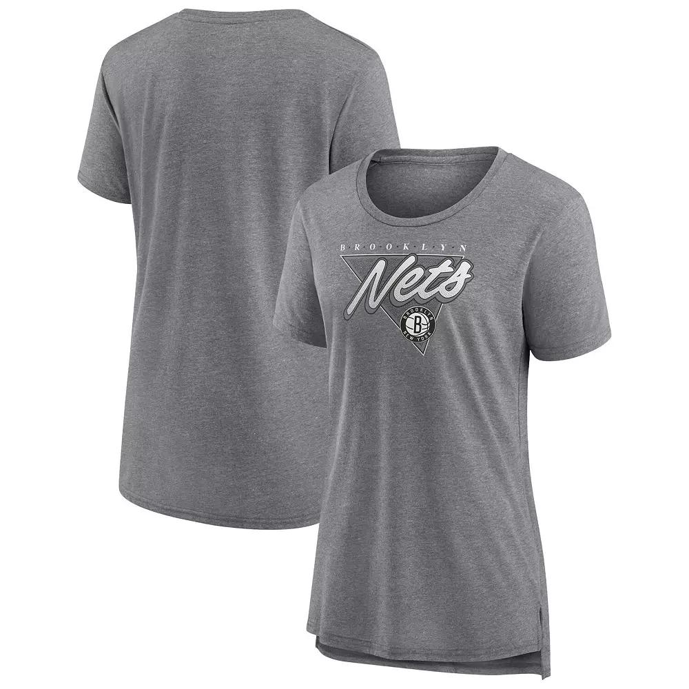 Women's Fanatics Branded Heathered Gray Brooklyn Nets True Classics Tri-Blend T-Shirt,  Product Image