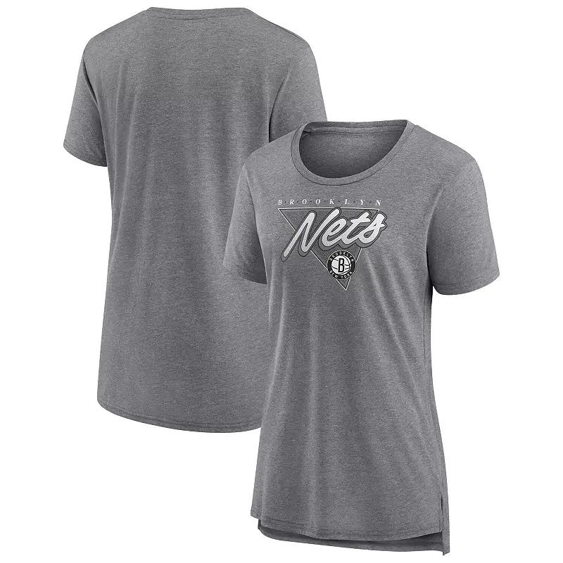 Women's Fanatics Branded Heathered Gray Brooklyn Nets True Classics Tri-Blend T-Shirt,  Product Image