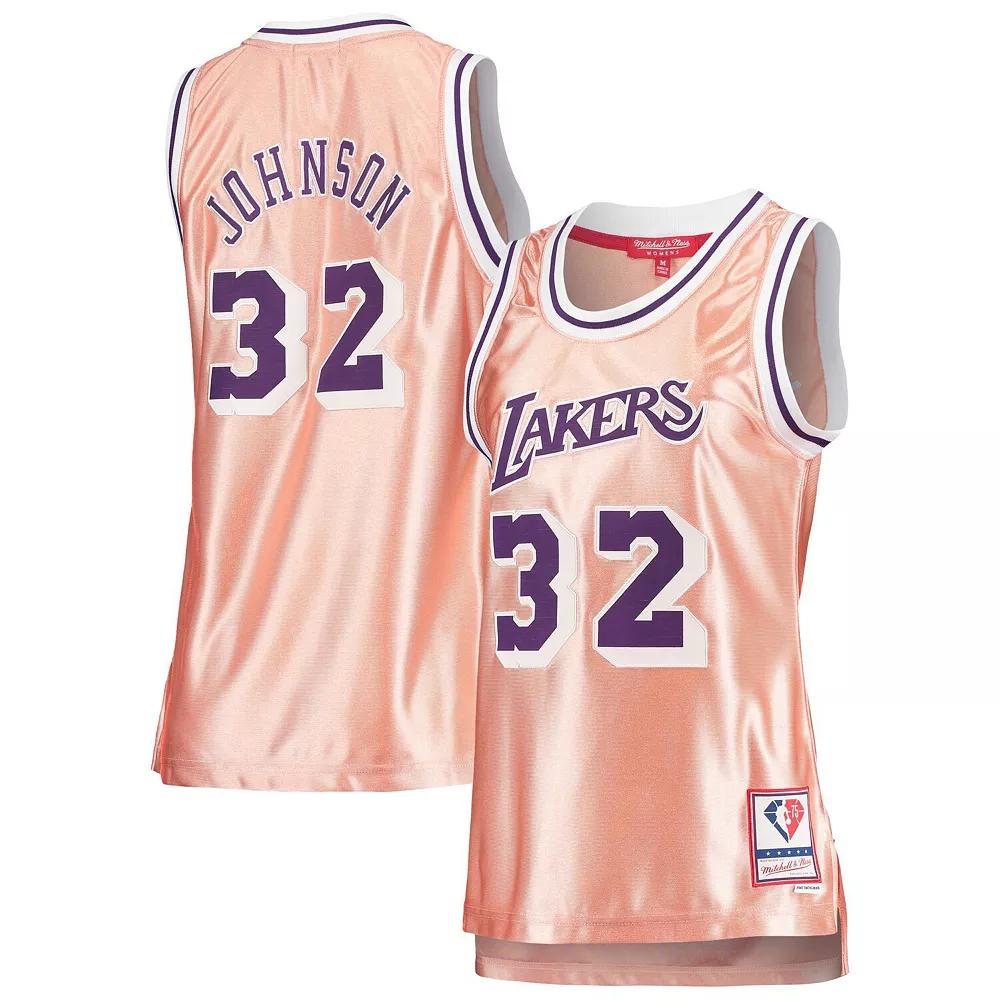 Women's Mitchell & Ness Magic Johnson Pink Los Angeles Lakers 75th Anniversary Rose Gold 1984 Swingman Jersey, Size: Medium Product Image