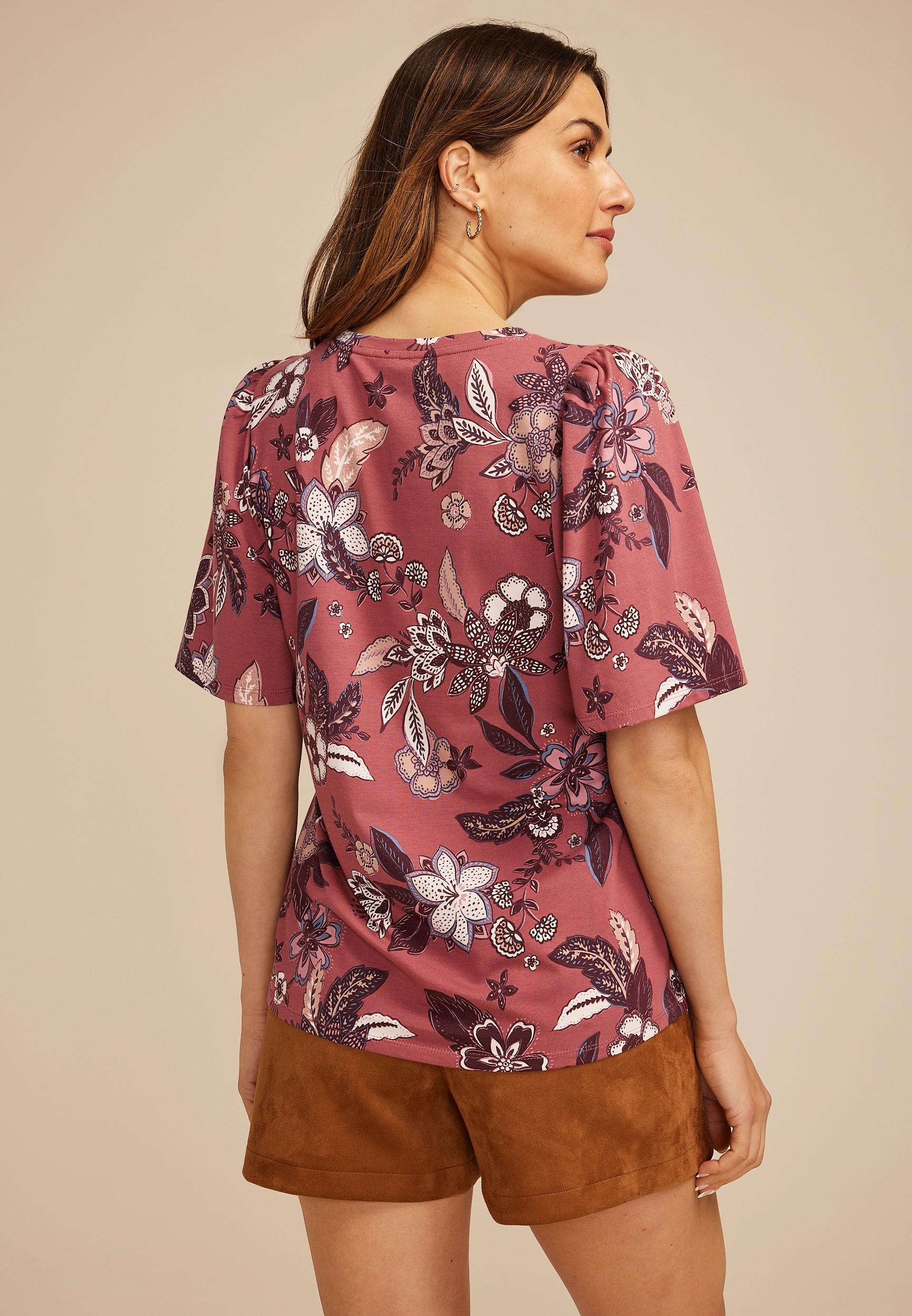 Floral Short Flutter Sleeve Top Product Image