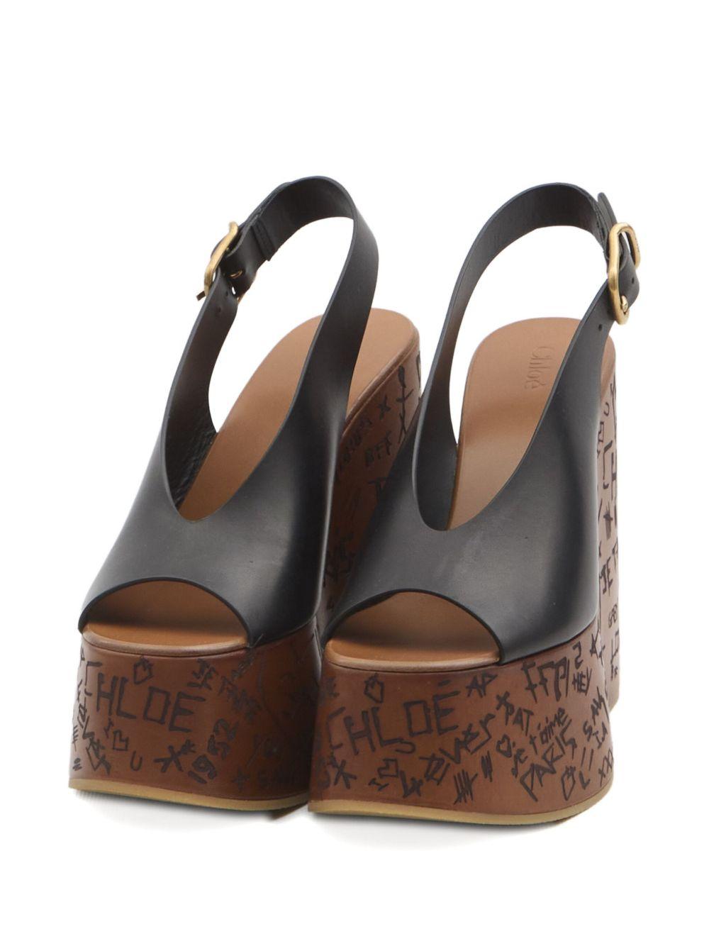 CHLOÉ Maxime Leather Slingback Platform Wedge Sandals In Black Product Image