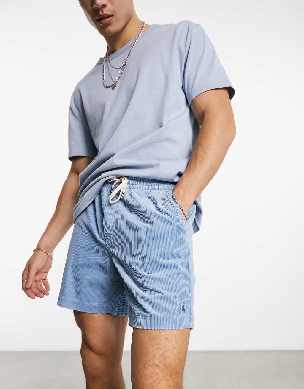 Polo Ralph Lauren Prepster flat front cord chino shorts classic oversized fit in light blue Product Image