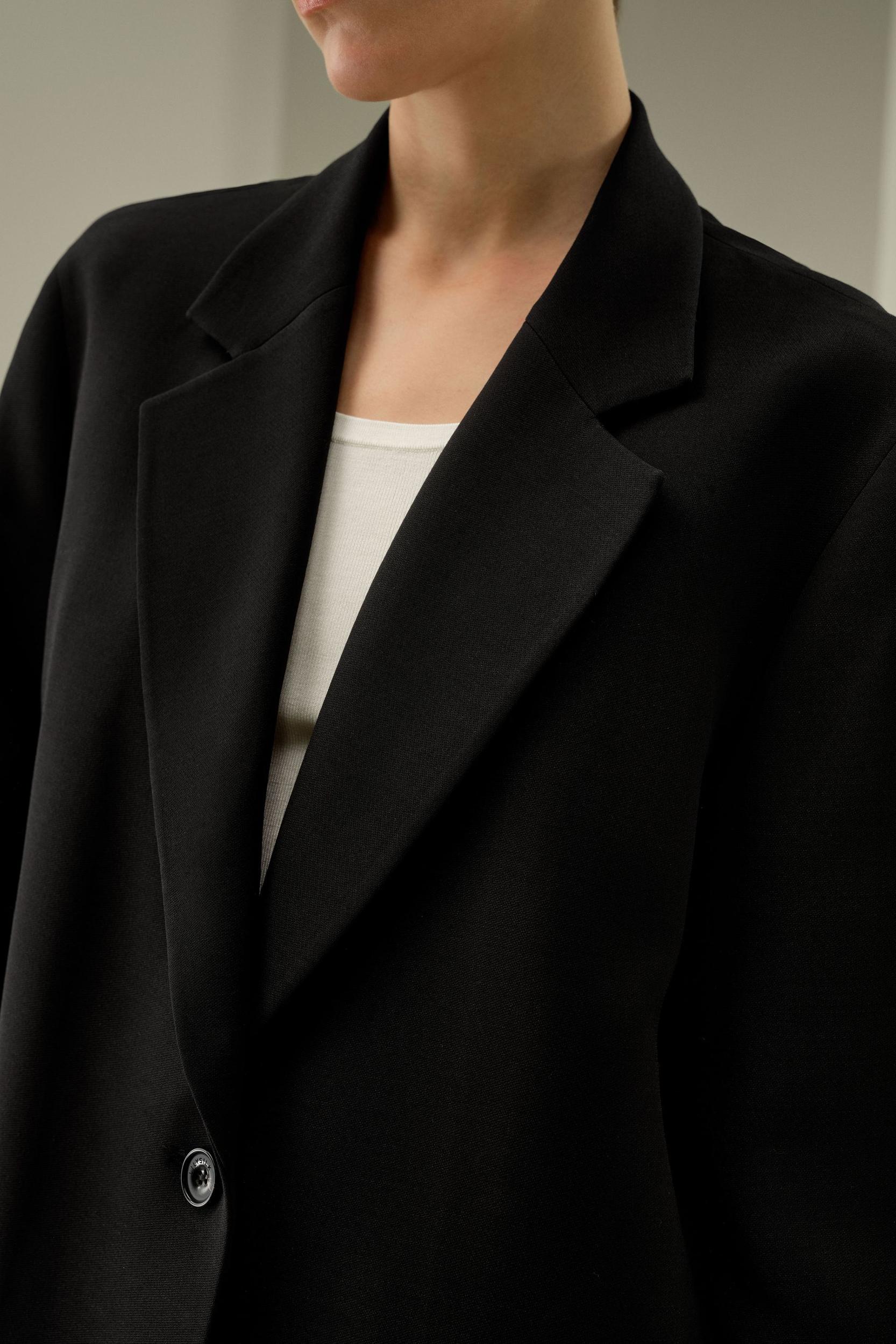 LILYSILK Wool Jacket - Female - Black Wool & Silk - Graceful Single Button Design Overcoat XS Product Image