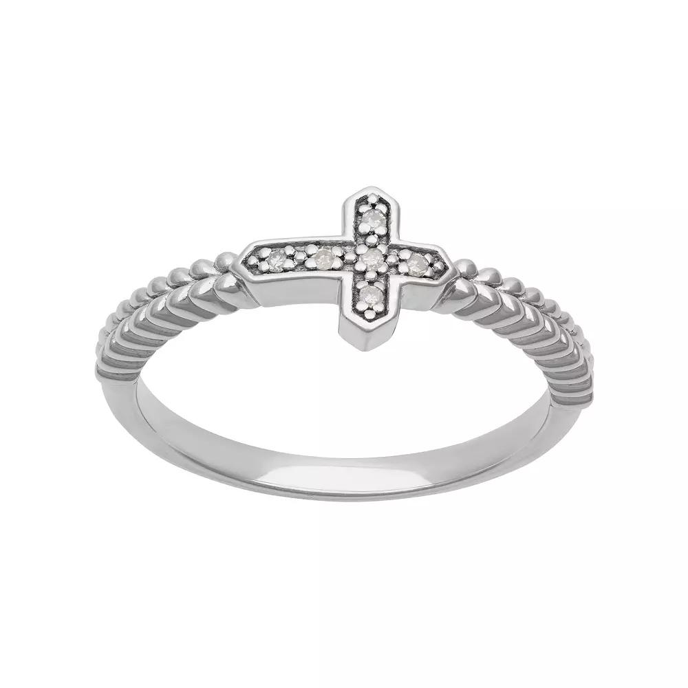 Love Always Sterling Silver Diamond Accent Cross Band, Womens Product Image
