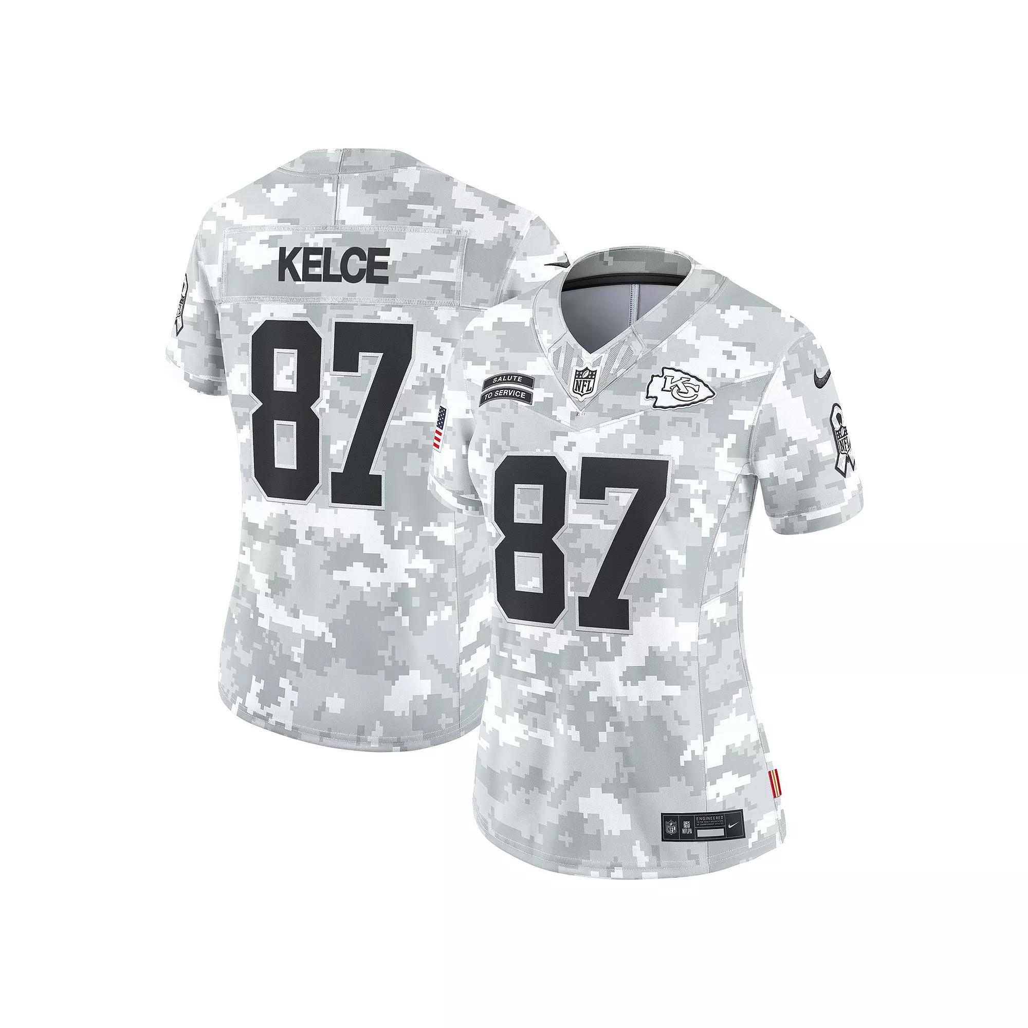 Women's Nike Travis Kelce Arctic Camo Kansas City Chiefs 2024 Salute to Service Limited Jersey, Size: XL, Team Product Image