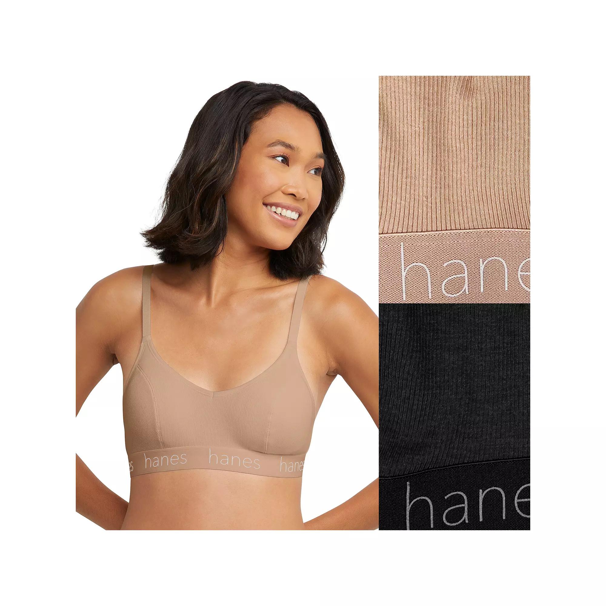 Hanes Originals Ultimate 2-Pack Stretch Cotton Triangle Bralette DHO101, Women's,  Product Image