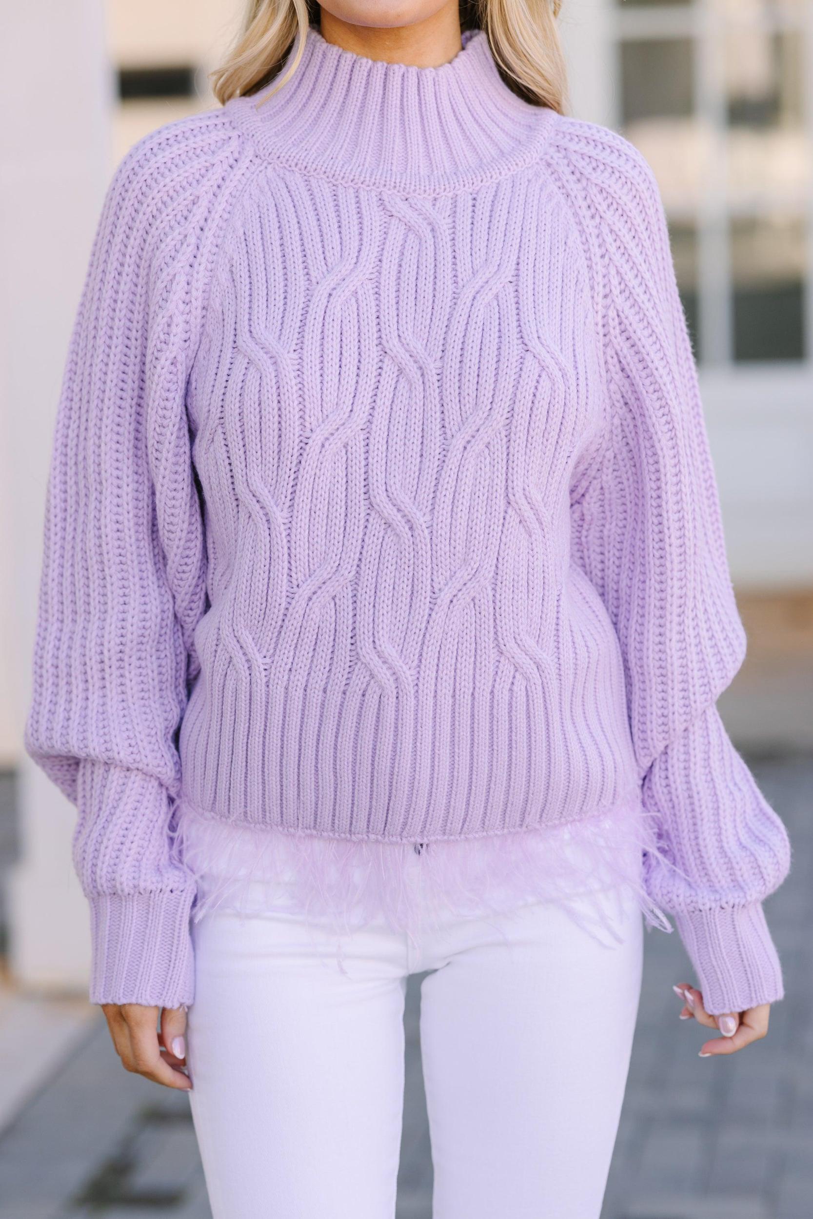 What's Going On Lavendar Purple Feather Trim Sweater Female Product Image