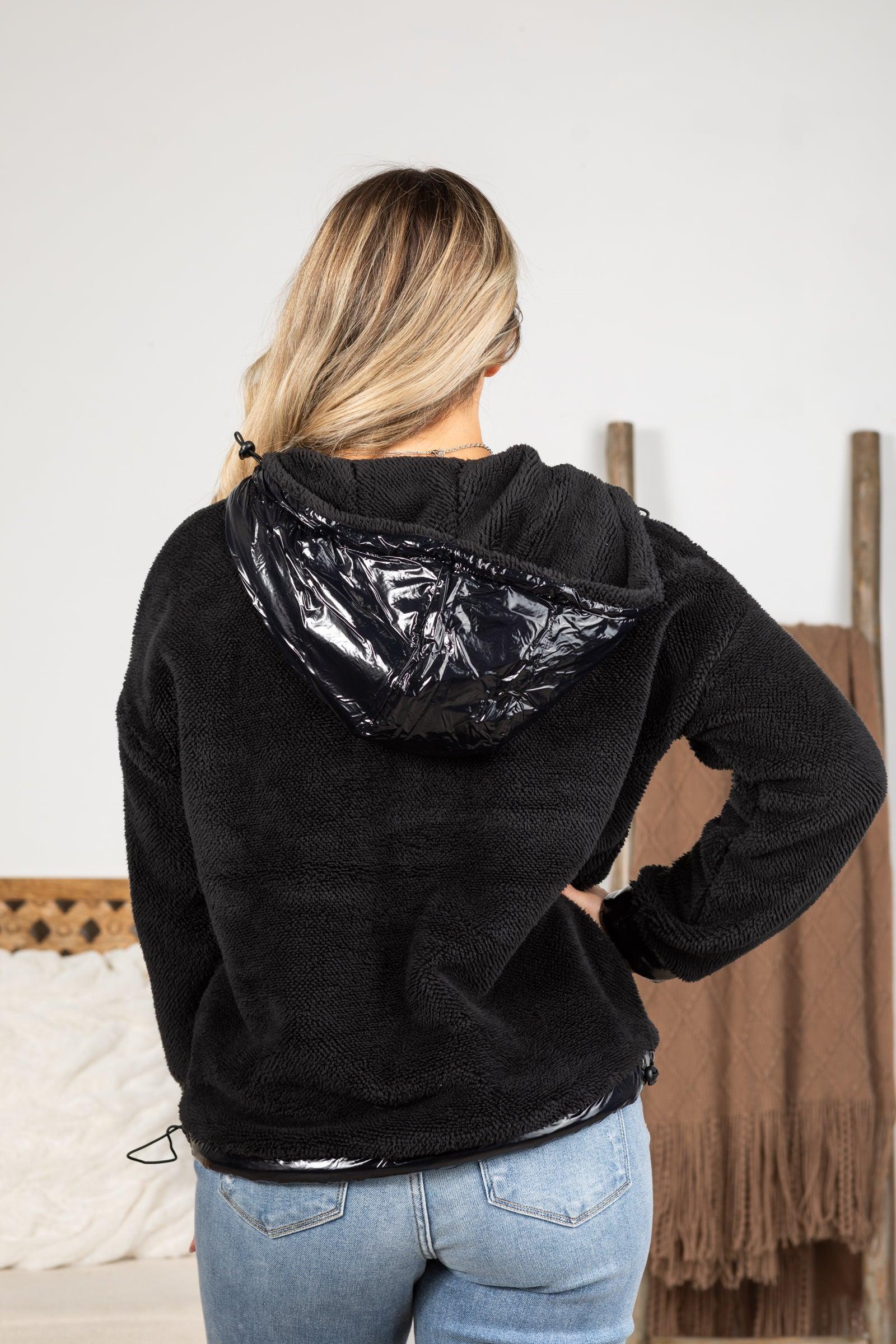 Plush Faux Fur Half Zip Pullover Hoodie Product Image