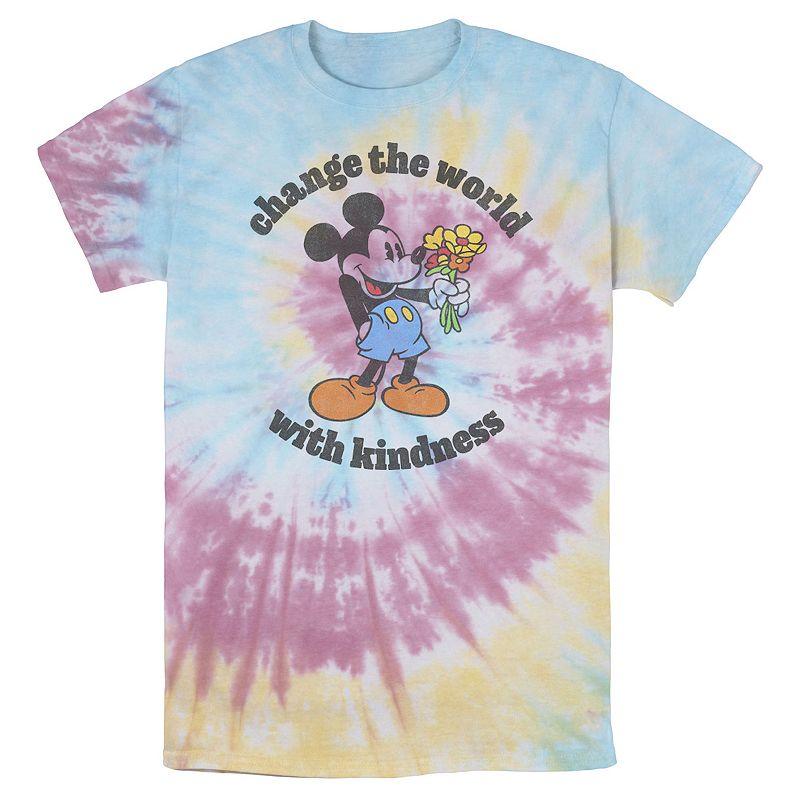 Men's Disney Mickey With Flowers Change The World With Kindness Bomabrd Wash Tee,  Product Image