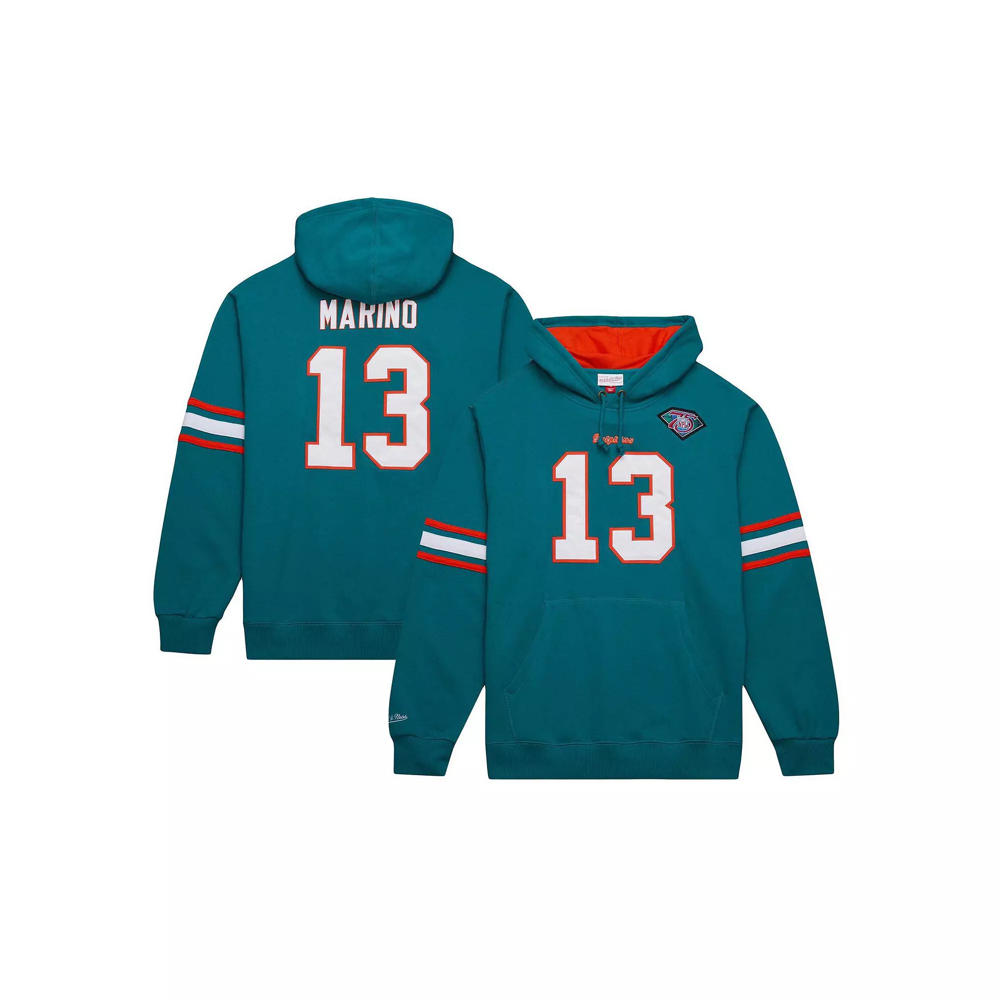 Men's Mitchell & Ness Dan Marino Aqua Miami Dolphins Retired Player Name & Number Pullover Hoodie, Size: Small, Turquoise A Product Image