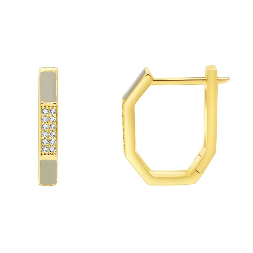 Enamorata White Enamel & Cubic Zirconia Oval Hoop Earrings, Women's, Gold Tone Gray Product Image