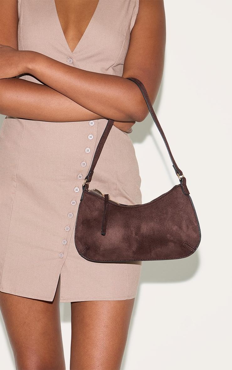  Chocolate Faux Suede Baguette Shoulder Bag Product Image