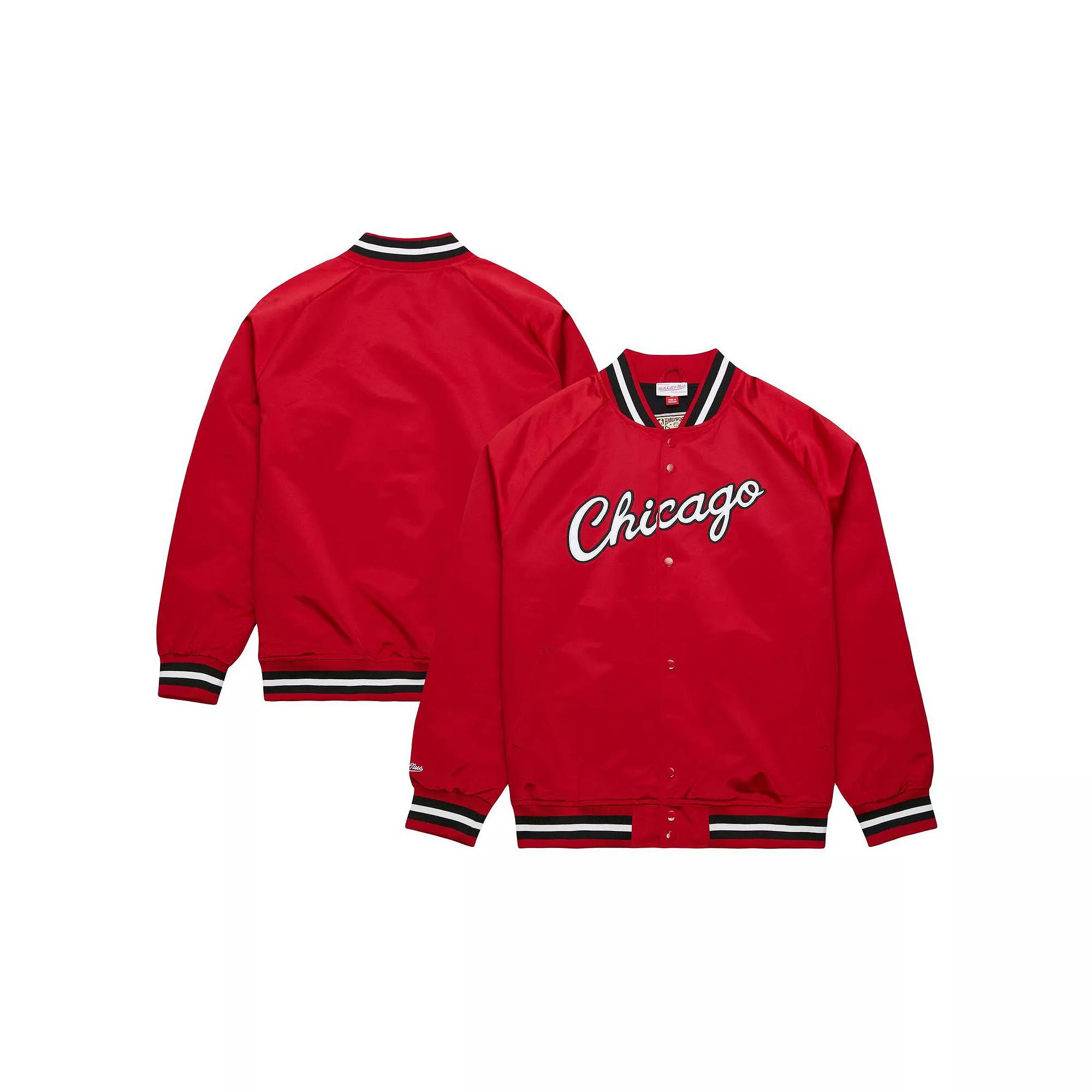 Men's Mitchell & Ness Red Chicago Bulls Hardwood Classics  Throwback Wordmark Raglan Full-Snap Jacket, Size: Medium Product Image