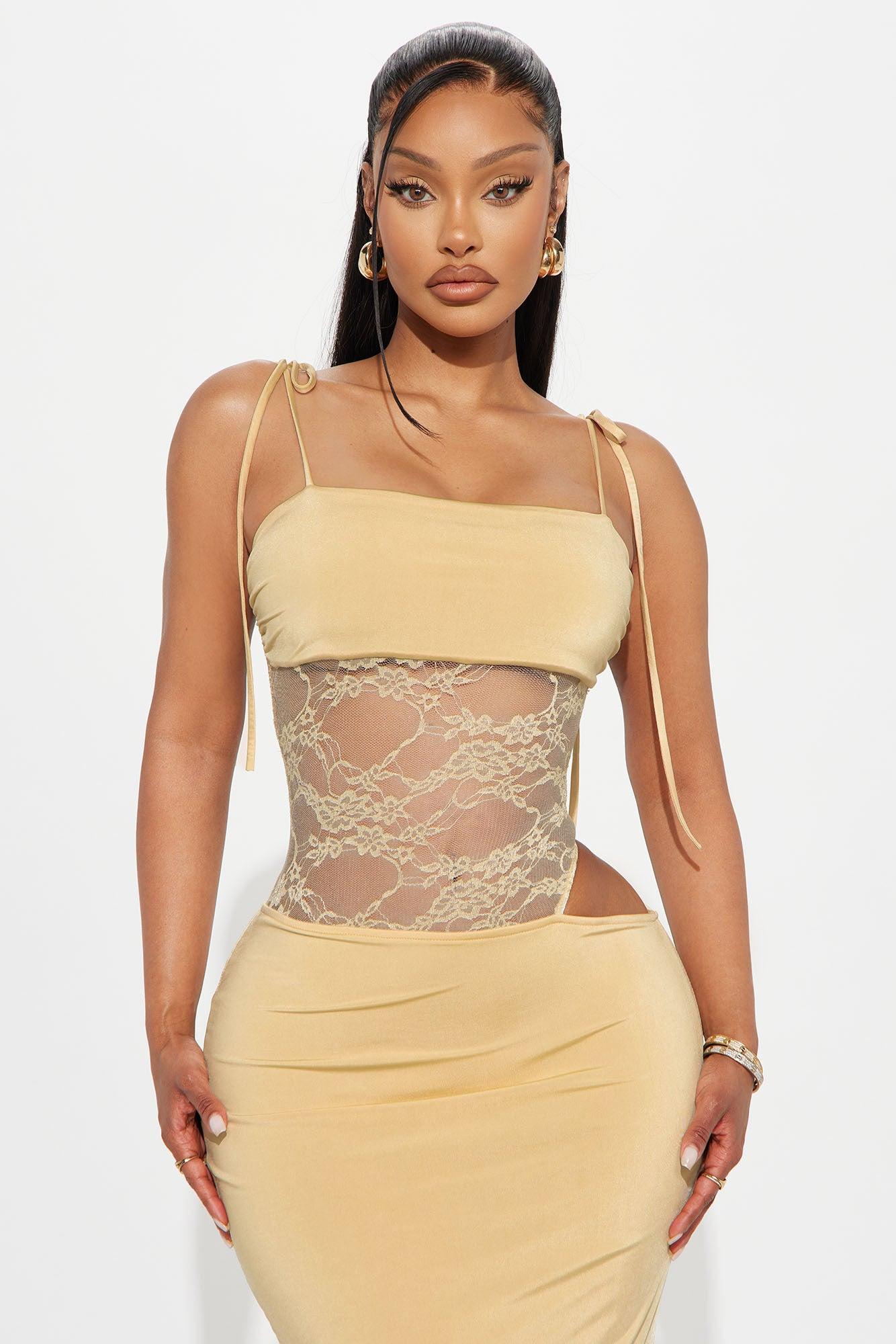 Brina Lace Cut Out Maxi Dress - Butter Yellow Product Image