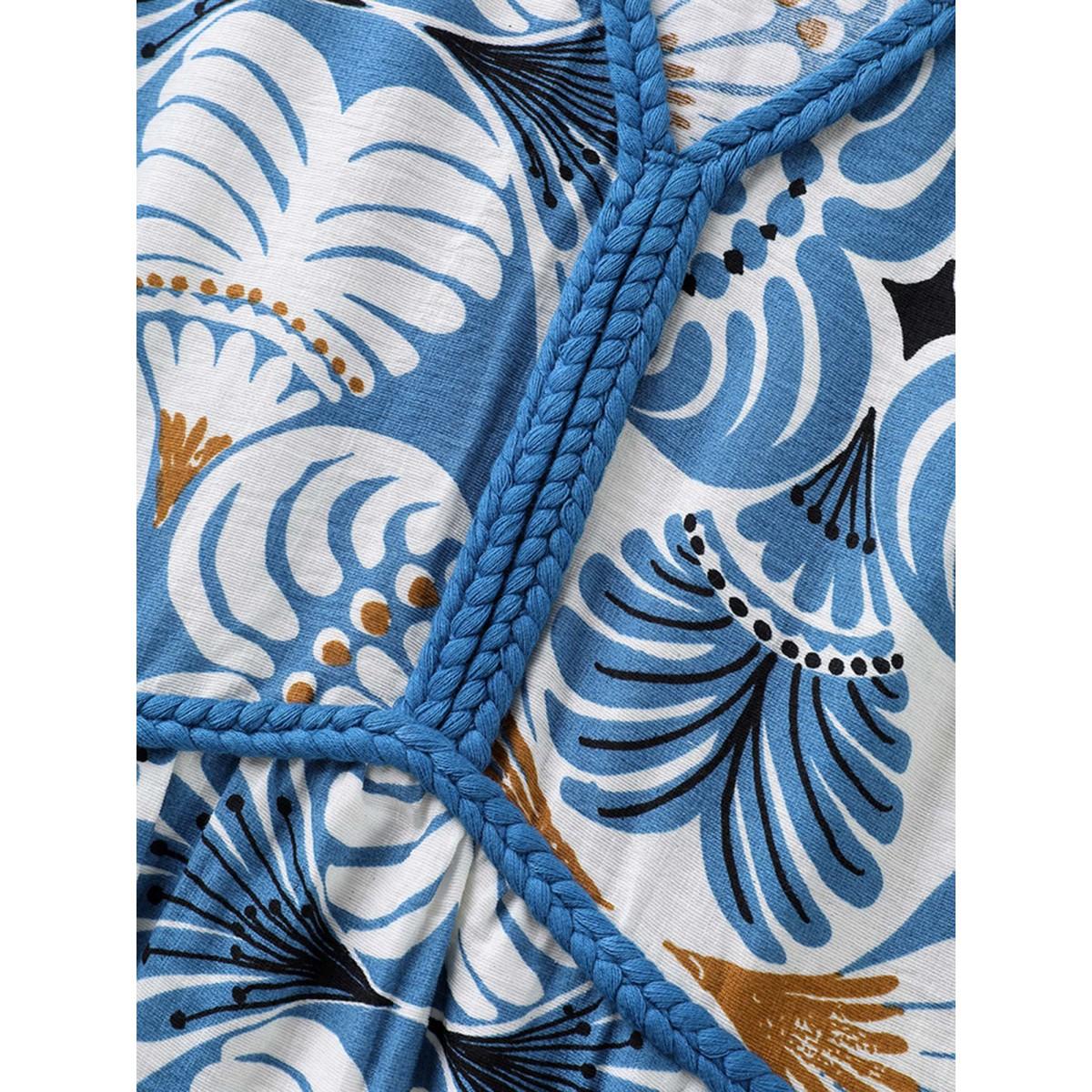 Plus Size Shell Print Lace Detail Flowy Maxi Dress Cerulean Women Boho V-neck Short sleeve Curvy BloomChic 10/M Product Image