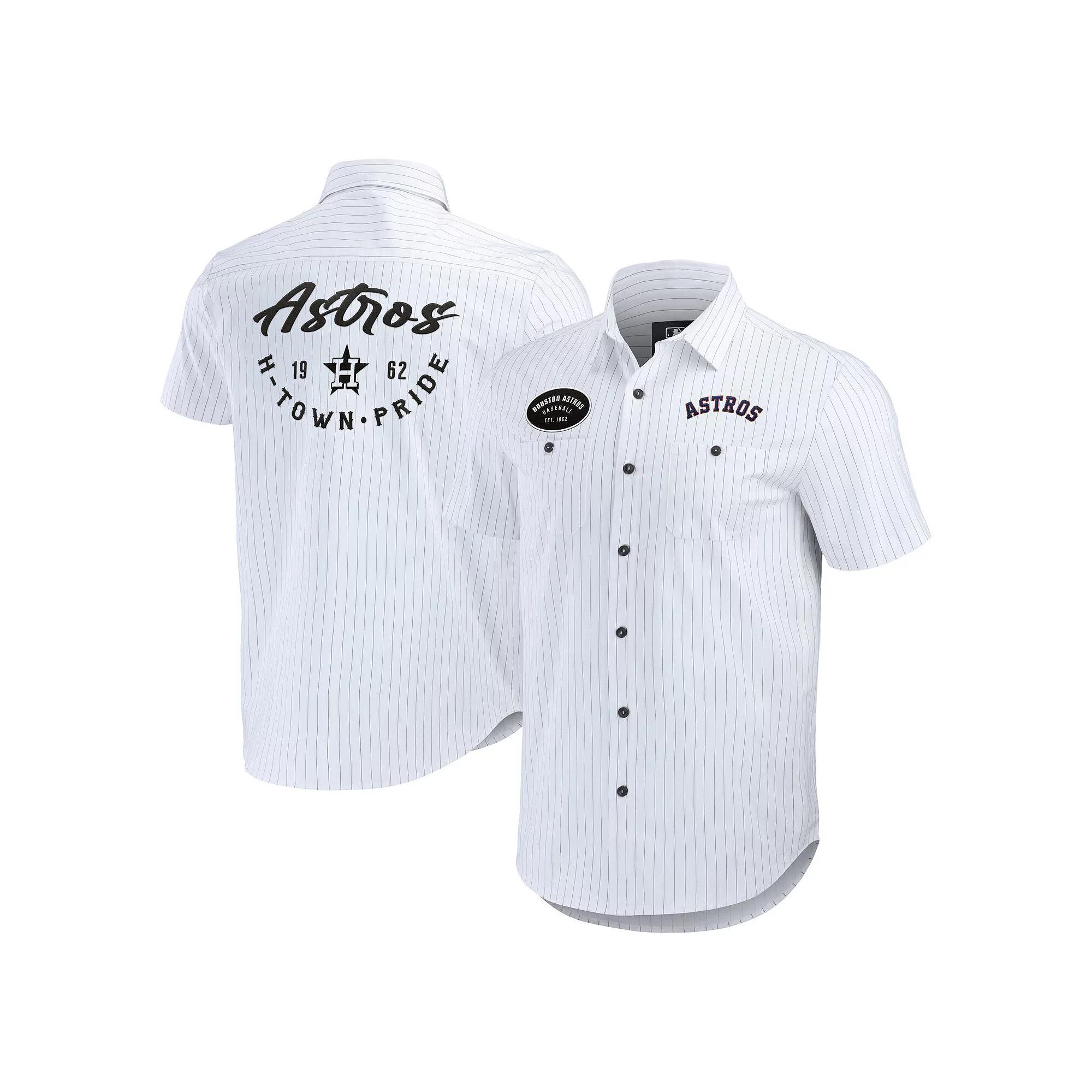 Men's Darius Rucker Collection by Fanatics White Houston Astros Pin Stripe Short Sleeve Button-Up Shirt, Size: Small Product Image