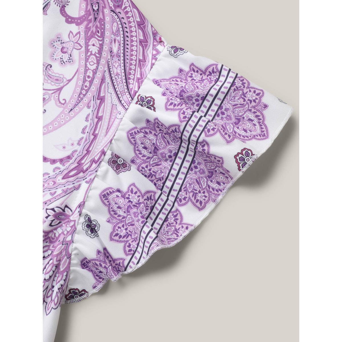 Plus Size Paisley Print Notched Collar Ruffled Midi Dress Mauve Women Resort Ruffles Flat collar with V-notch Short sleeve Curvy BloomChic 30/6X Product Image