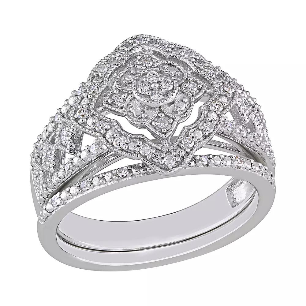 Stella Grace Sterling Silver 1/4 ct. T.W. Diamond Engagement Ring Set, Women's, Size: 8 Product Image