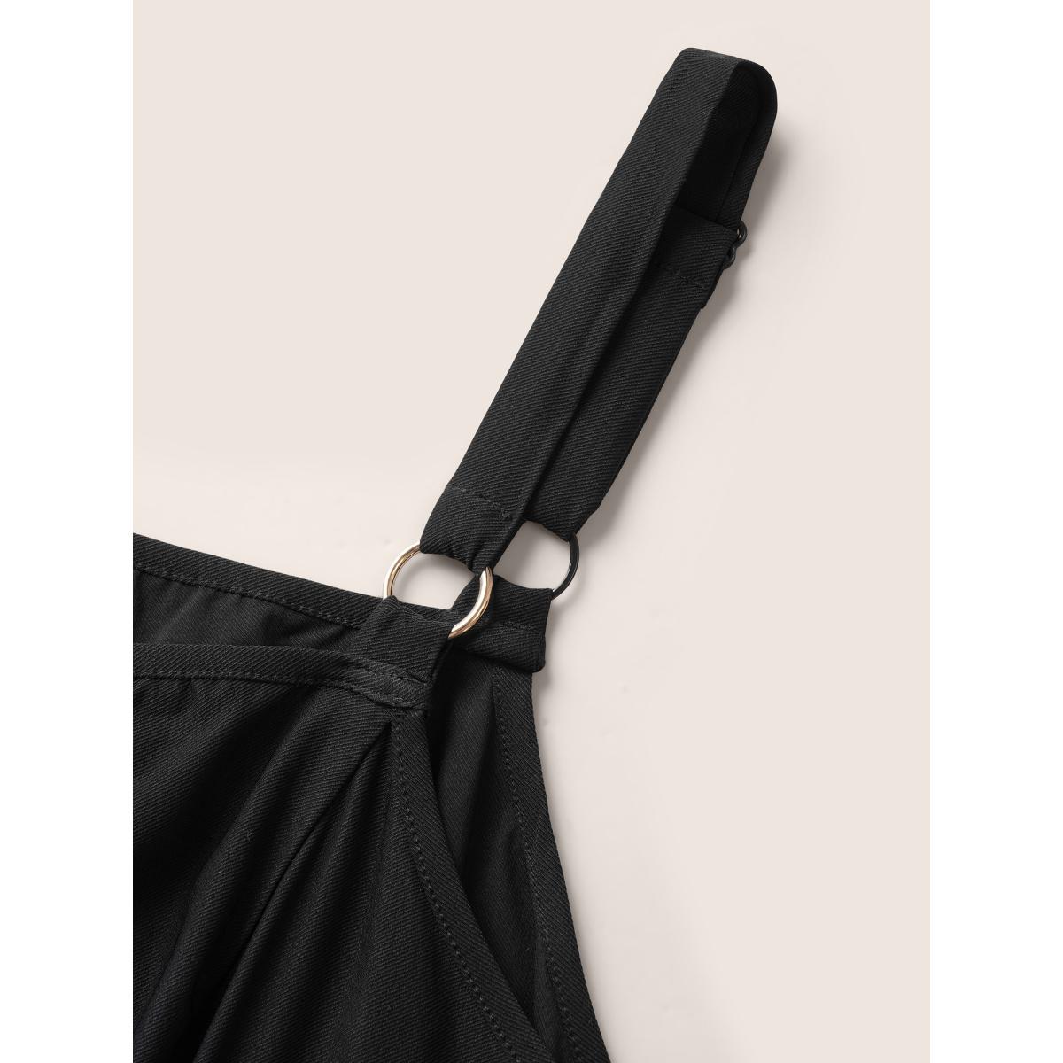 Plus Size Plain Adjustable Straps Metal Detail Pocket Dress Black Women At the Office Non Non Sleeveless Curvy Midi Dress BloomChic 28/5X Product Image