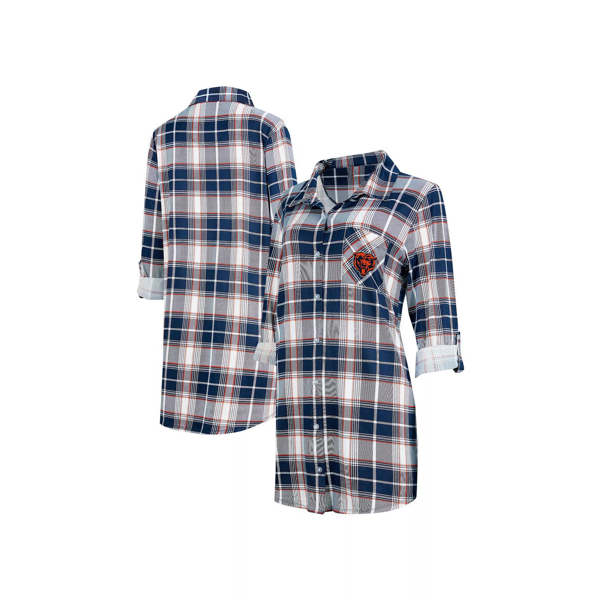 Women's Concepts Sport Navy Chicago Bears Ashford Plaid Knit Nightshirt, Size: 3XL, Blue Product Image