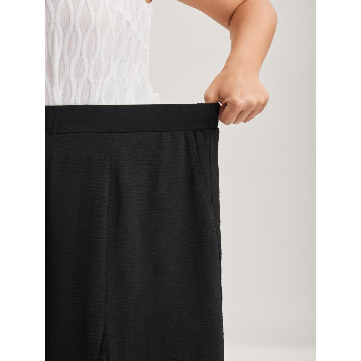 Plus Size Lace Trim Sheer Wide-Leg Pants Women Black Everyday-Elegant Pants BloomChic 14-16/1X Product Image