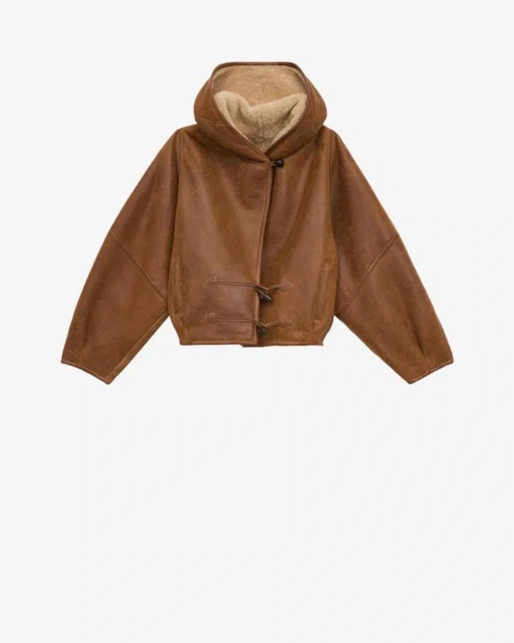 ISABEL MARANT Amiel Leather-trimmed Shearling Hooded Jacket In Brown Product Image