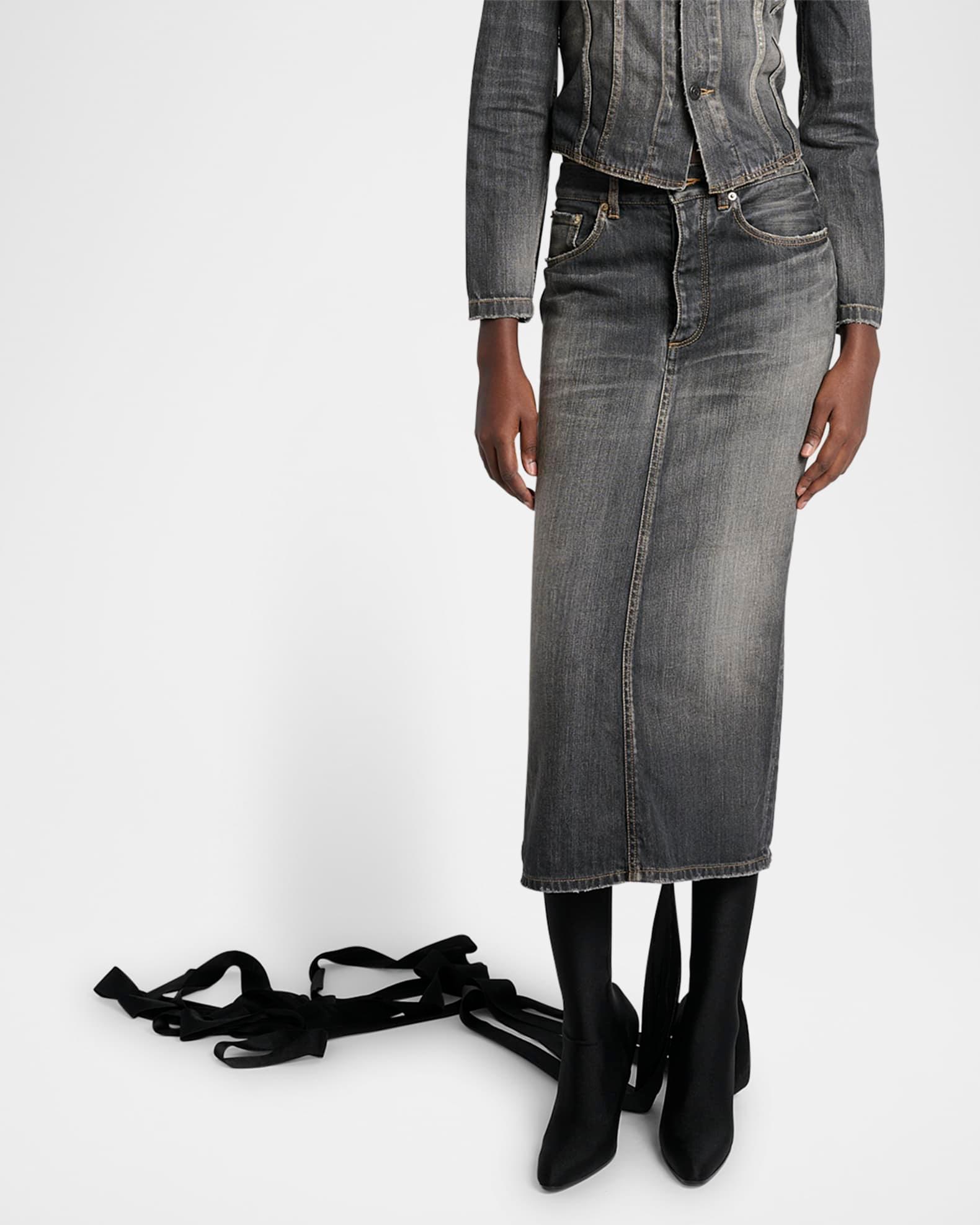 Lace-Up Denim Midi Skirt Product Image