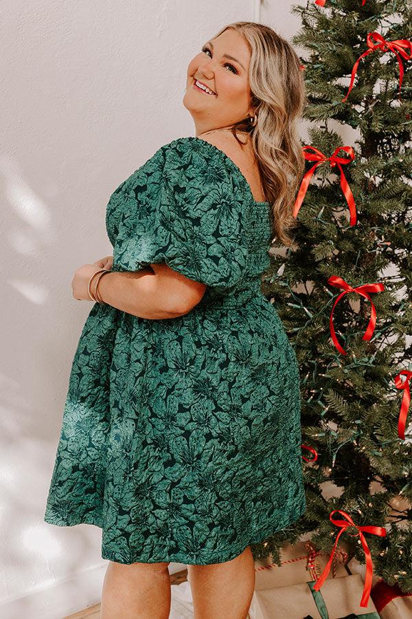 Holiday Happiness Jacquard Mini Dress in Hunter Green Curves Product Image