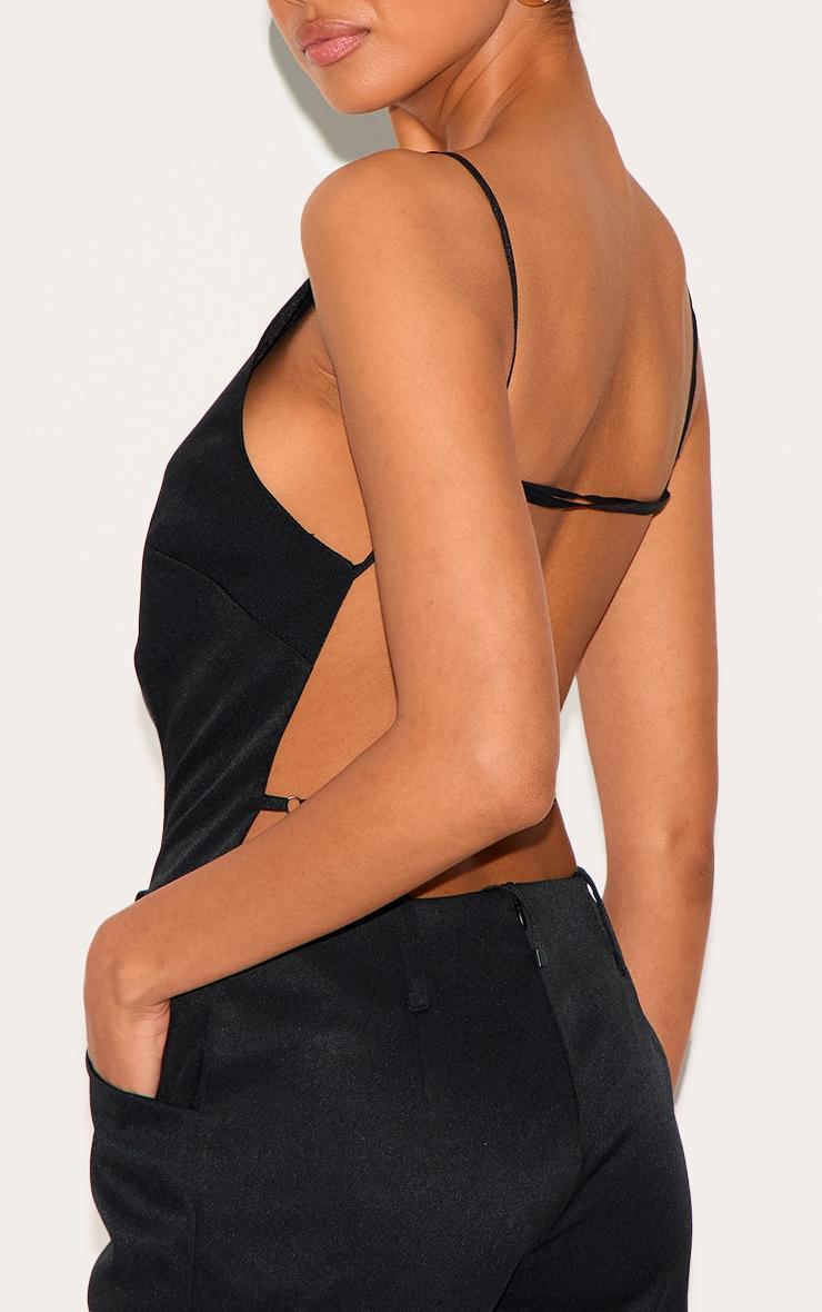  Black Tailored Backless Boat Neck Romper Product Image