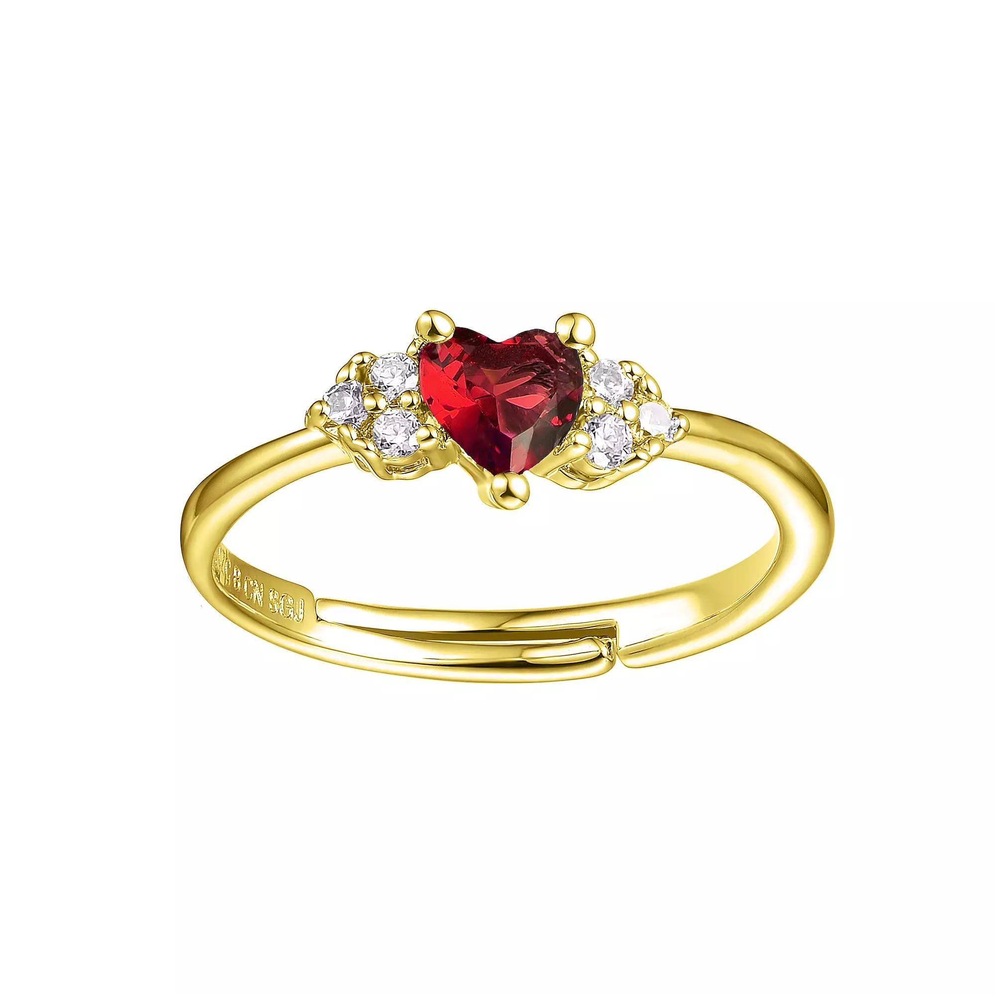 14k Gold Over Silver Ruby Red & White Cubic Zirconia & Diamond Accent Heart Cluster Promise Ring, Womens Gold Tone Product Image