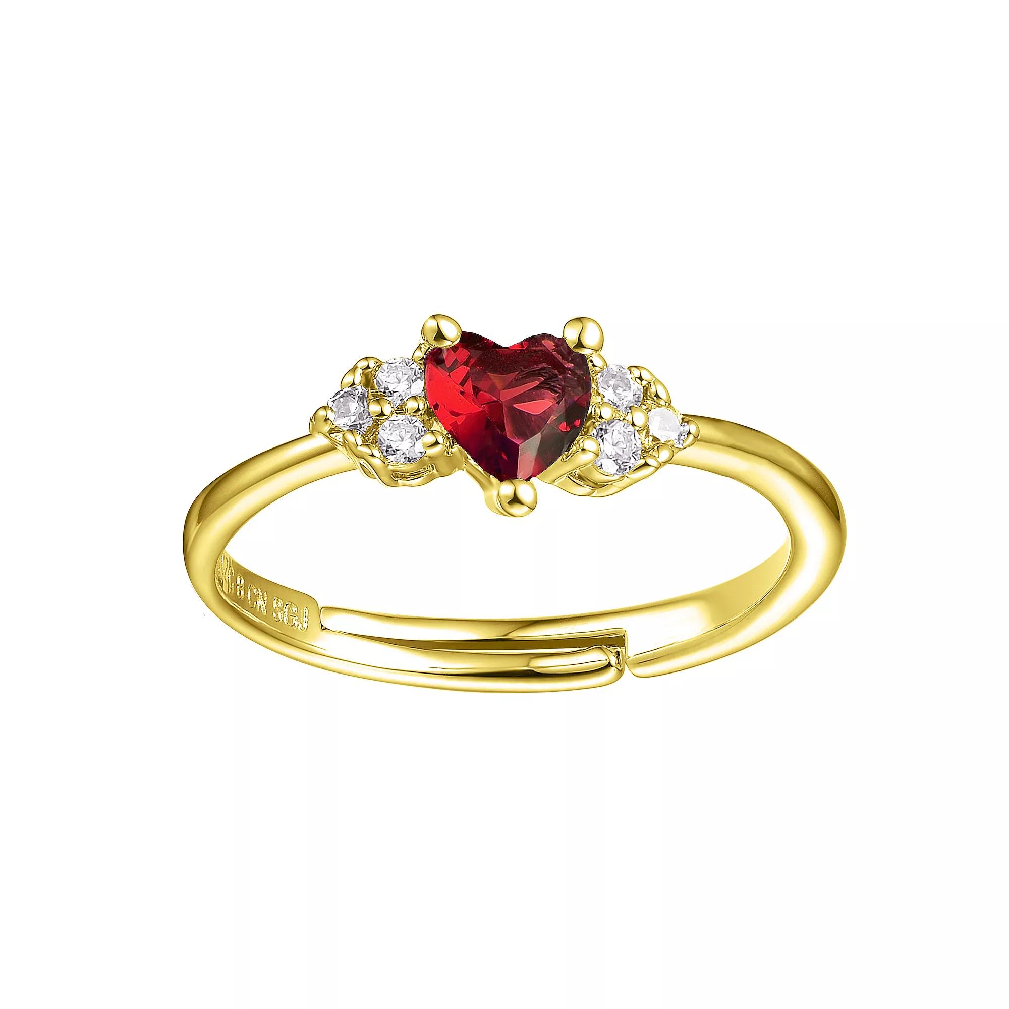 14k Gold Over Silver Ruby Red & White Cubic Zirconia & Diamond Accent Heart Cluster Promise Ring, Womens Gold Tone Product Image