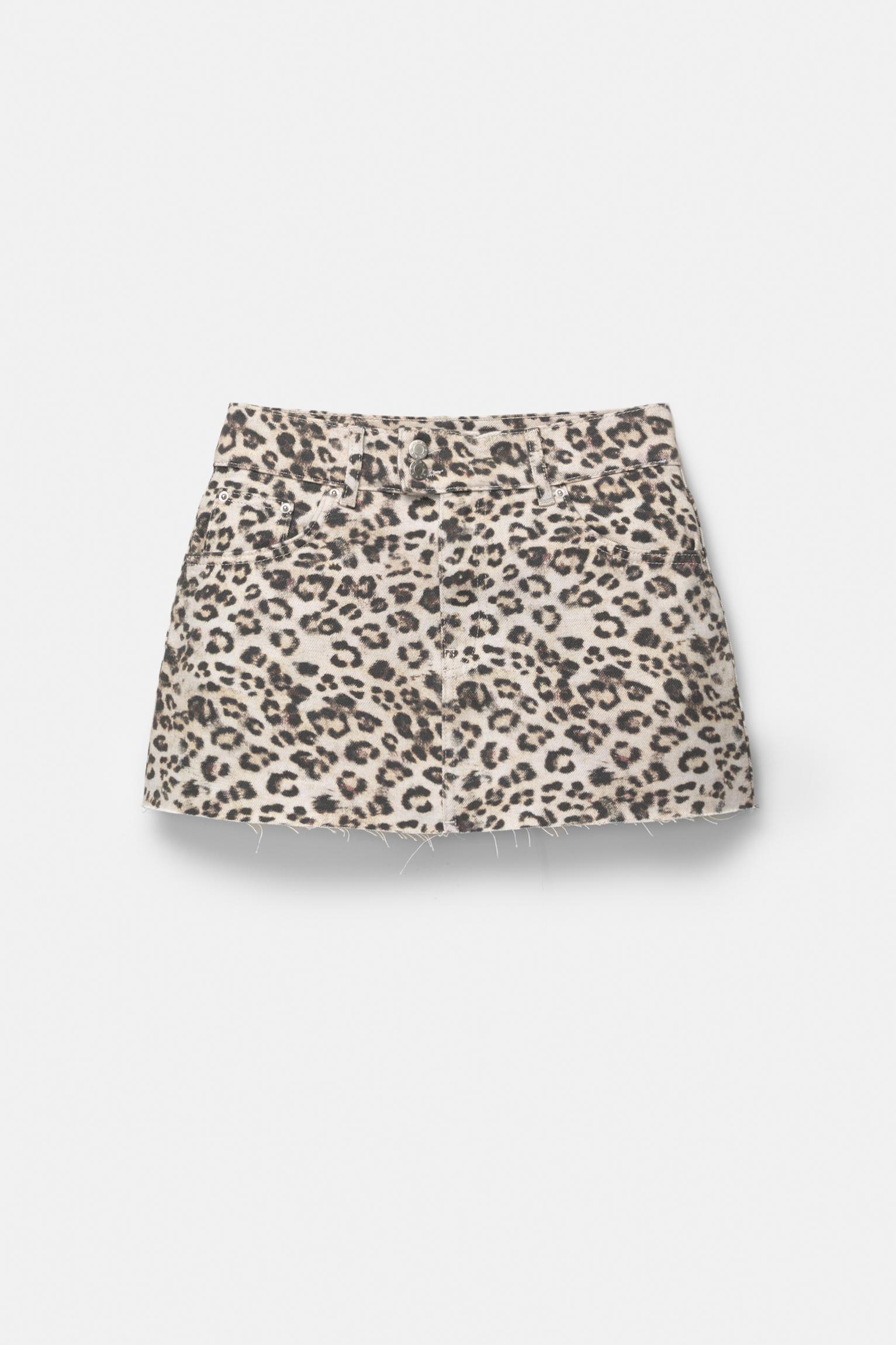 Leopard print denim mini skirt Product Image