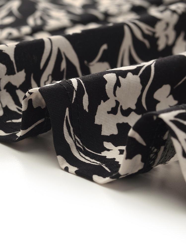 Iris Print V-Neck Tied Women Midi Dress Product Image