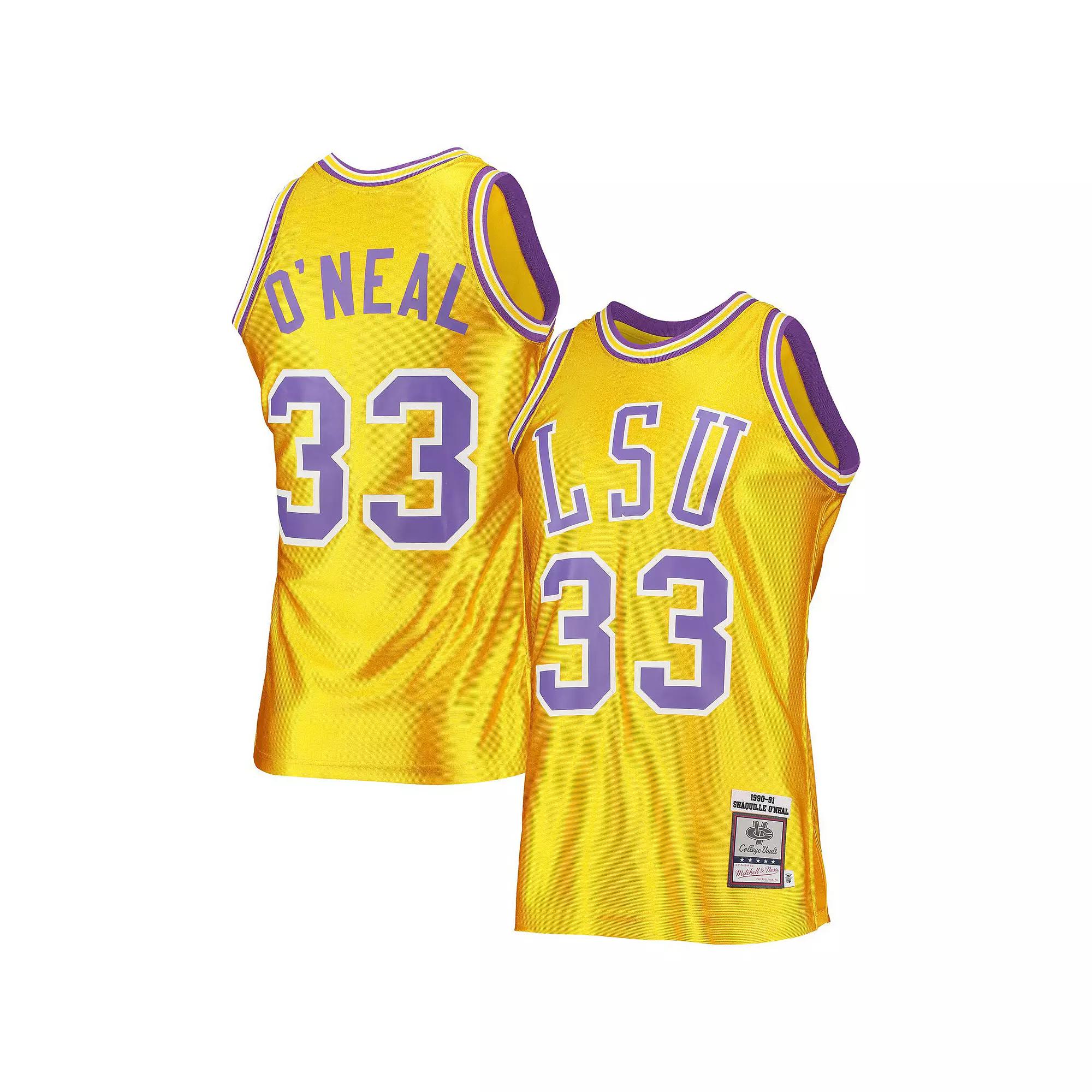 Men's Mitchell & Ness Shaquille O'Neal Gold LSU Tigers 1990/91 Authentic Throwback College Jersey, Size: 3XL Product Image