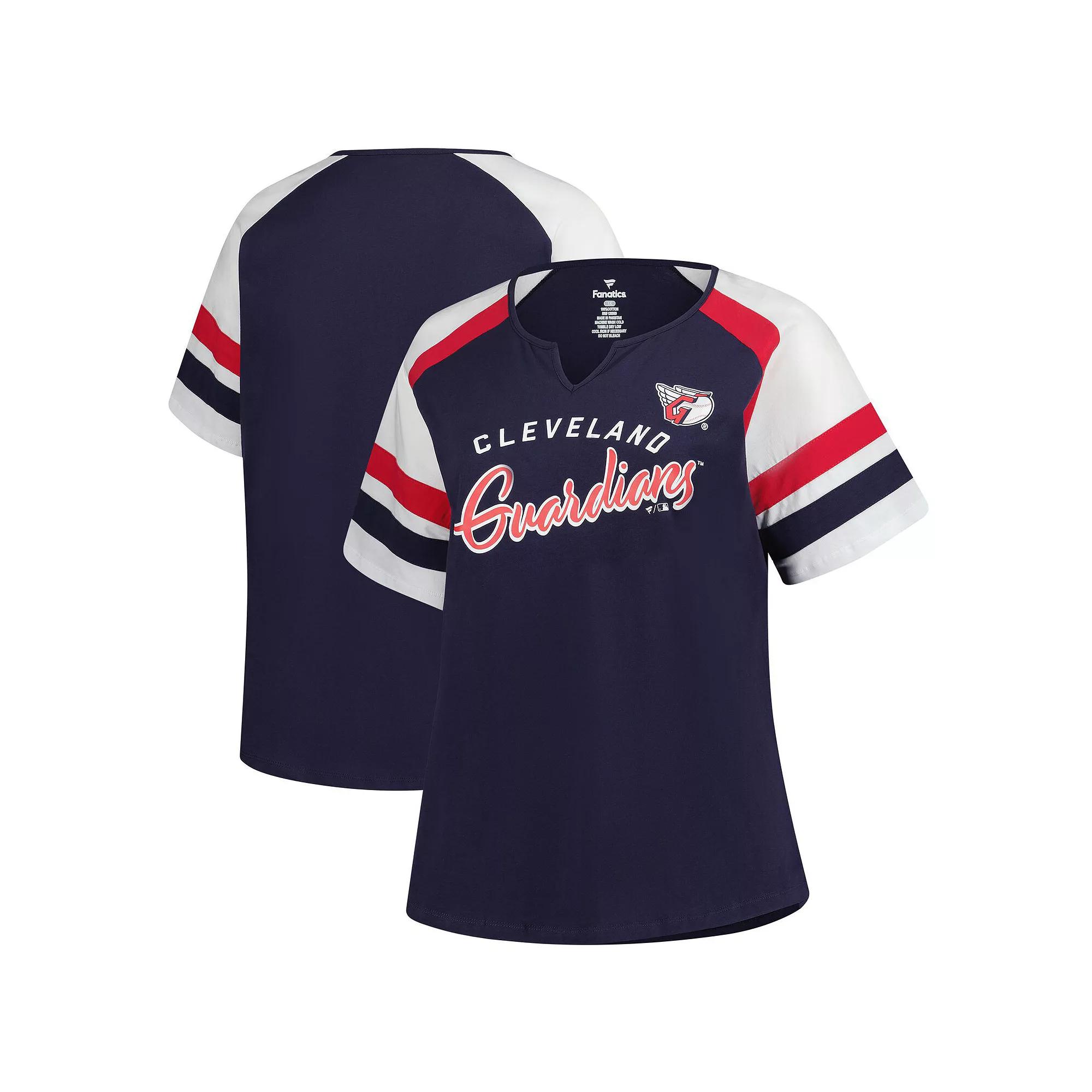 Women's Profile  Navy Cleveland Guardians Plus Sized Arched Notch Neck T-Shirt, Size: 1XL, Grd Blue Product Image