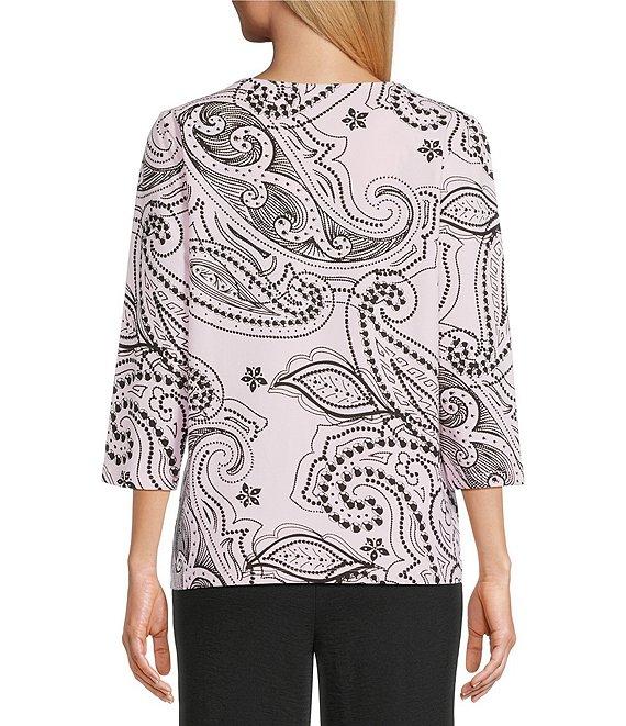 Allison Daley Paisley Flourish Keyhole Neck 3/4 Sleeve Knit Top Product Image