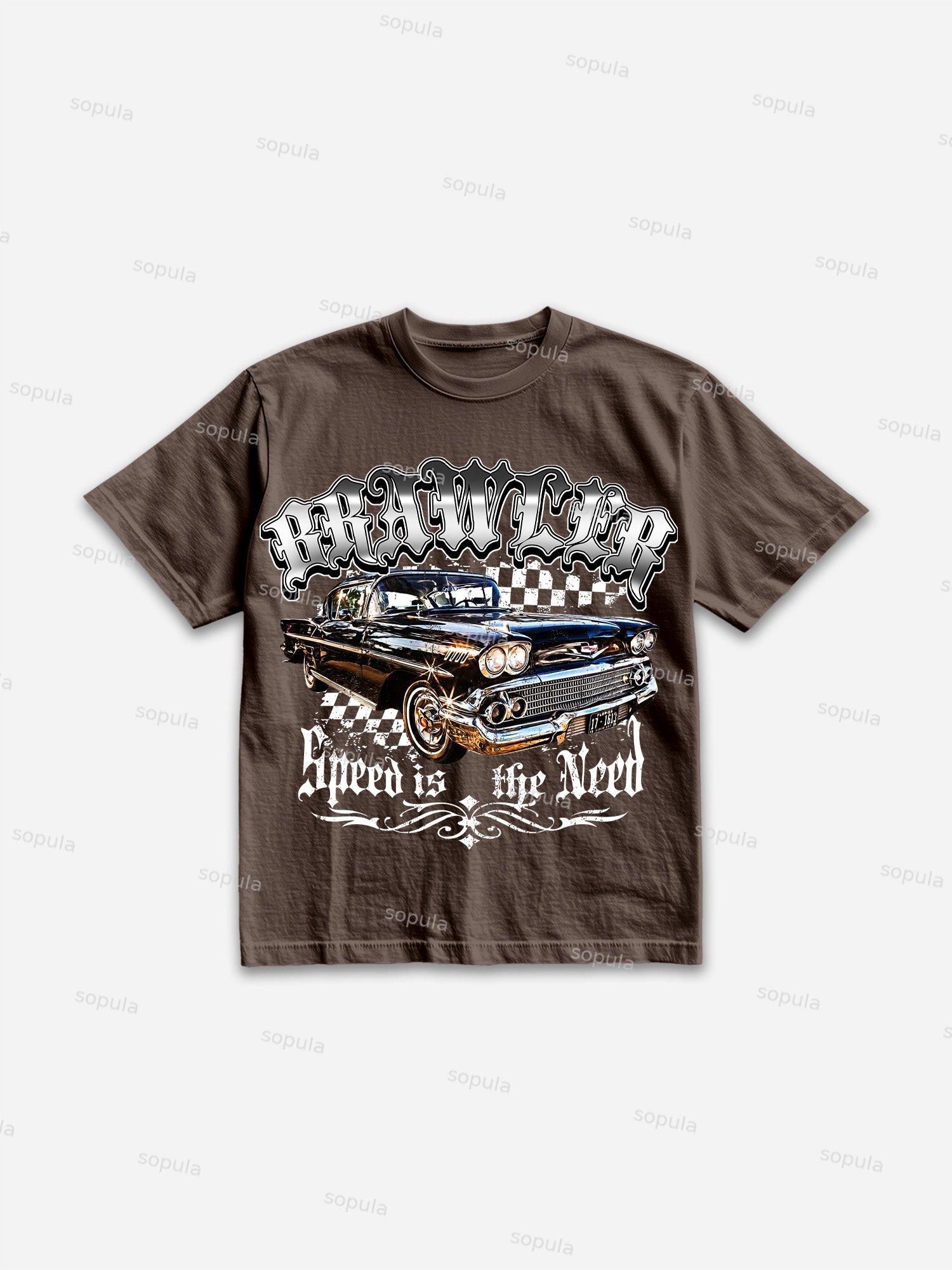Racing Brawler Print Cotton T-shirt Product Image