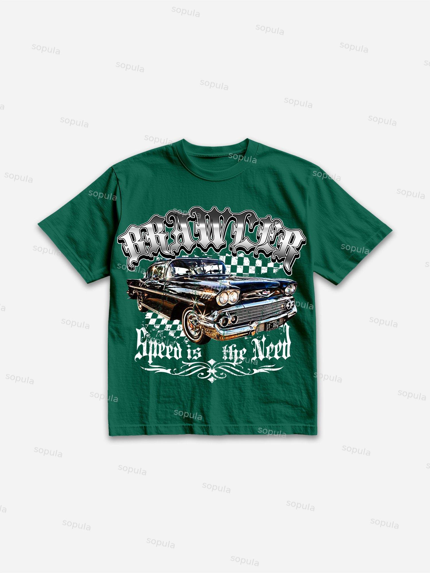 Racing Brawler Print Cotton T-shirt Product Image