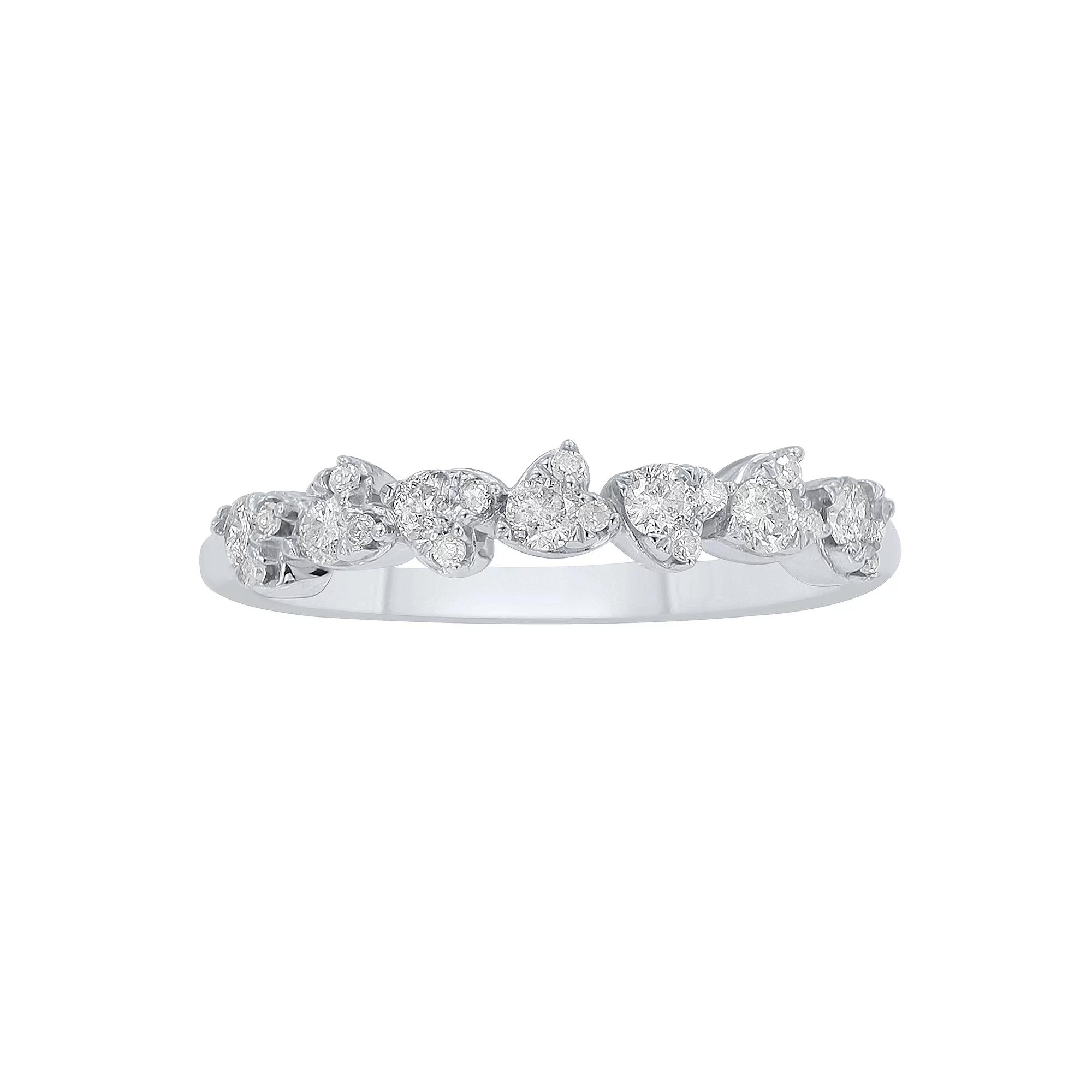 10k White Gold 1/3 Carat T.W. Diamond Hearts Ring, Women's, Size: 7 Product Image
