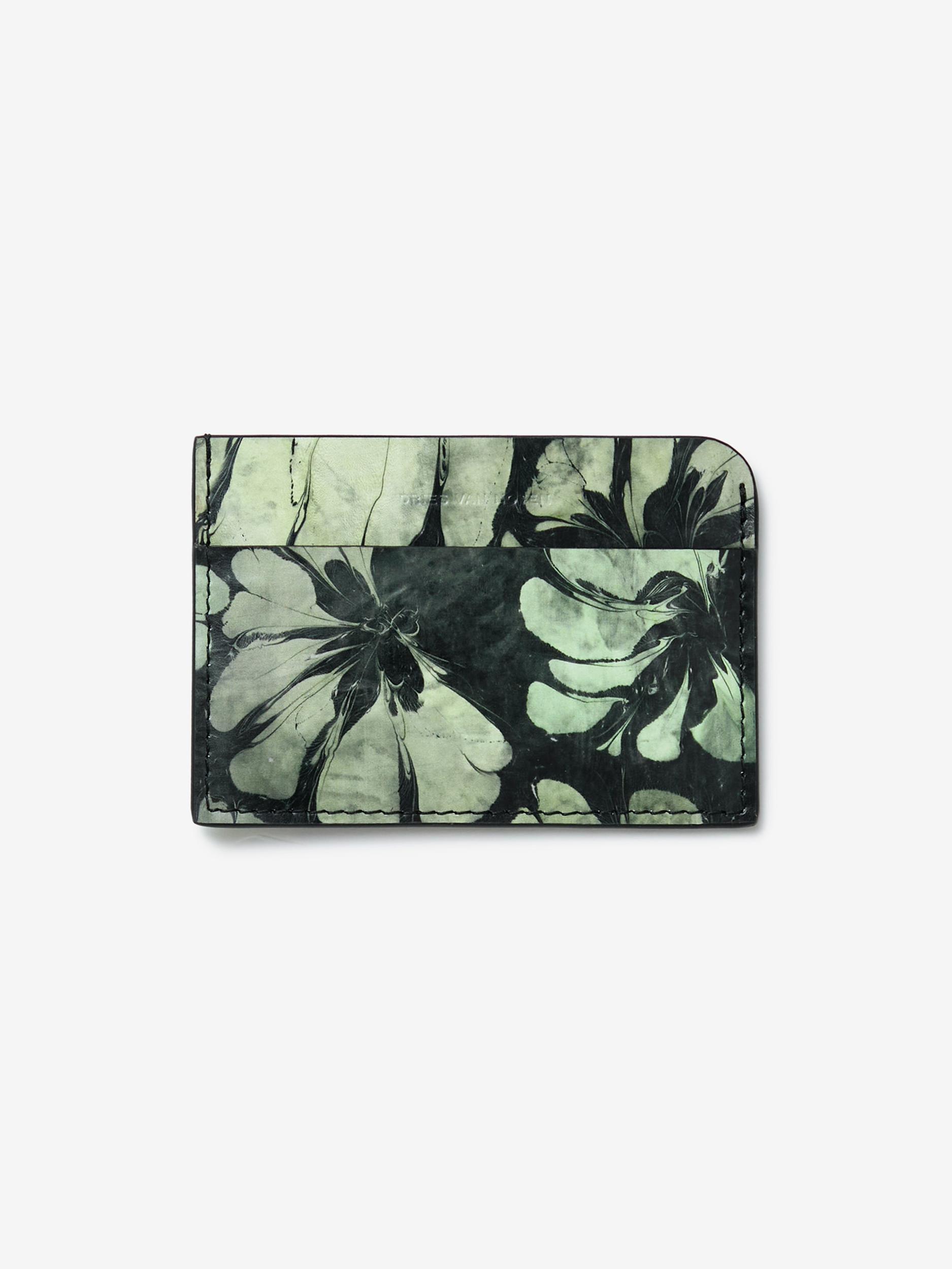 Flower Printed Leather Card Case (Green) Product Image
