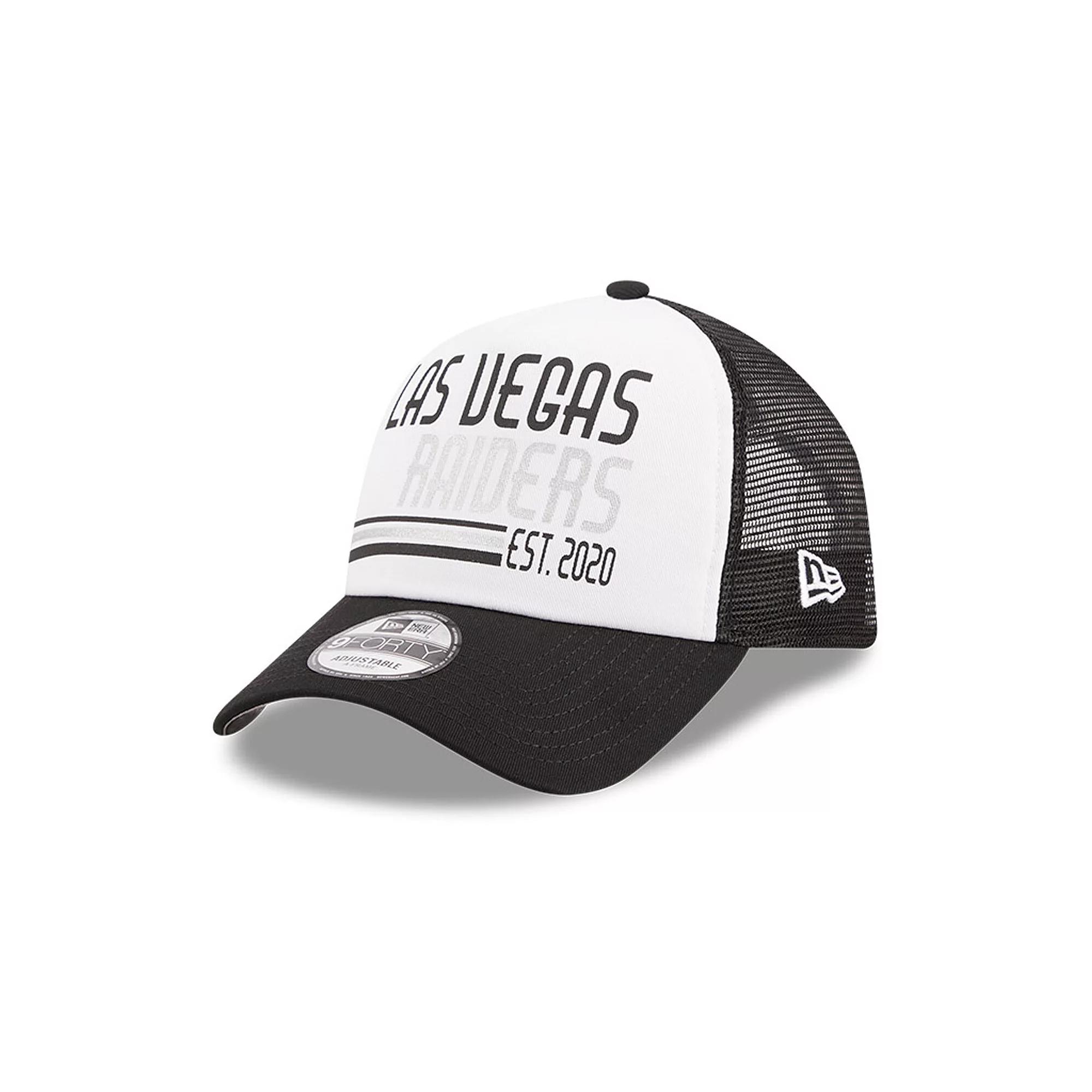 Men's New Era White/Black Las Vegas Raiders Stacked A-Frame Trucker 9FORTY Adjustable Hat, Lvr White Product Image