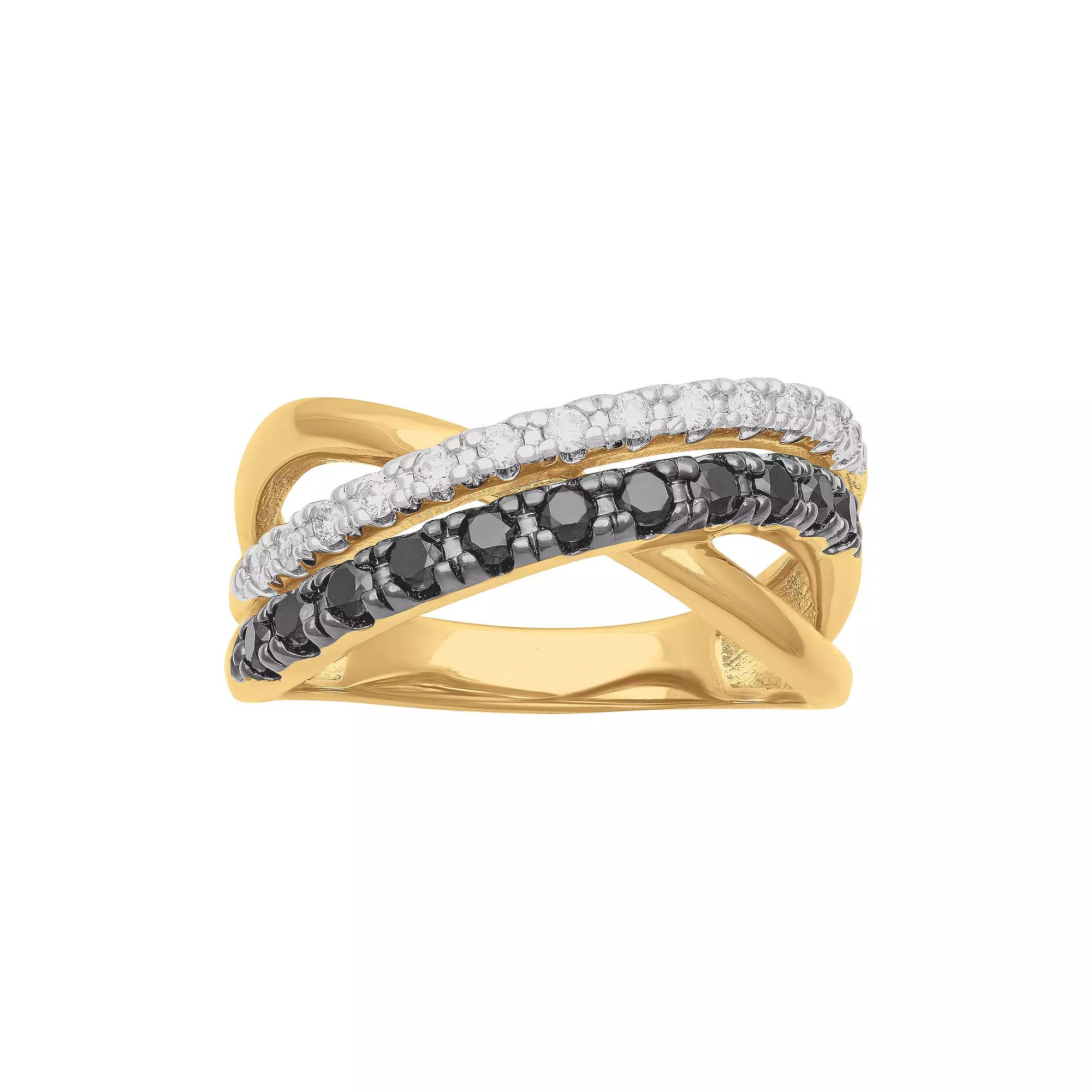 Love Always 1/2 Carat T.W. Black & White Diamond Crossover Band, Women's, Size: 5, Gold Over Sterling Product Image