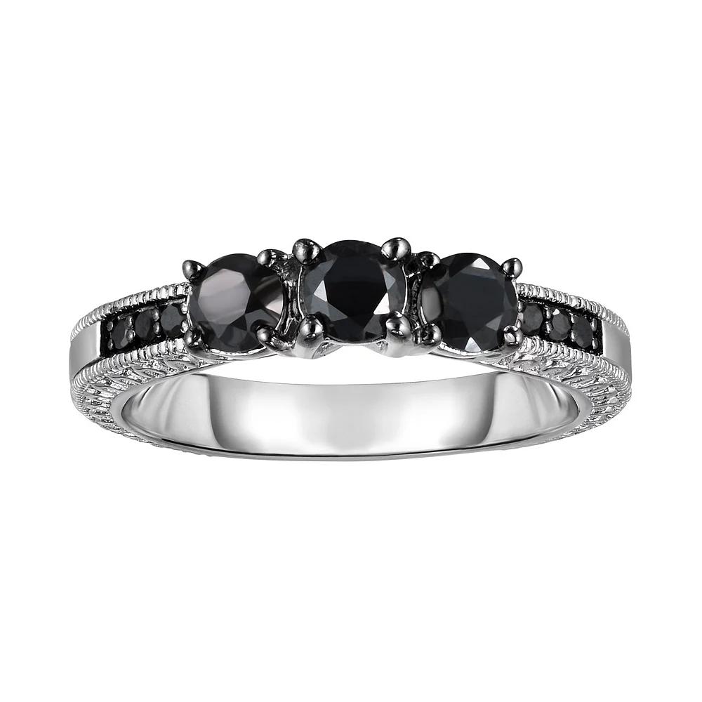 Sterling Silver 1 Carat T.W. Black Diamond 3-Stone Ring, Women's, Size: 8, Silver Tone Product Image