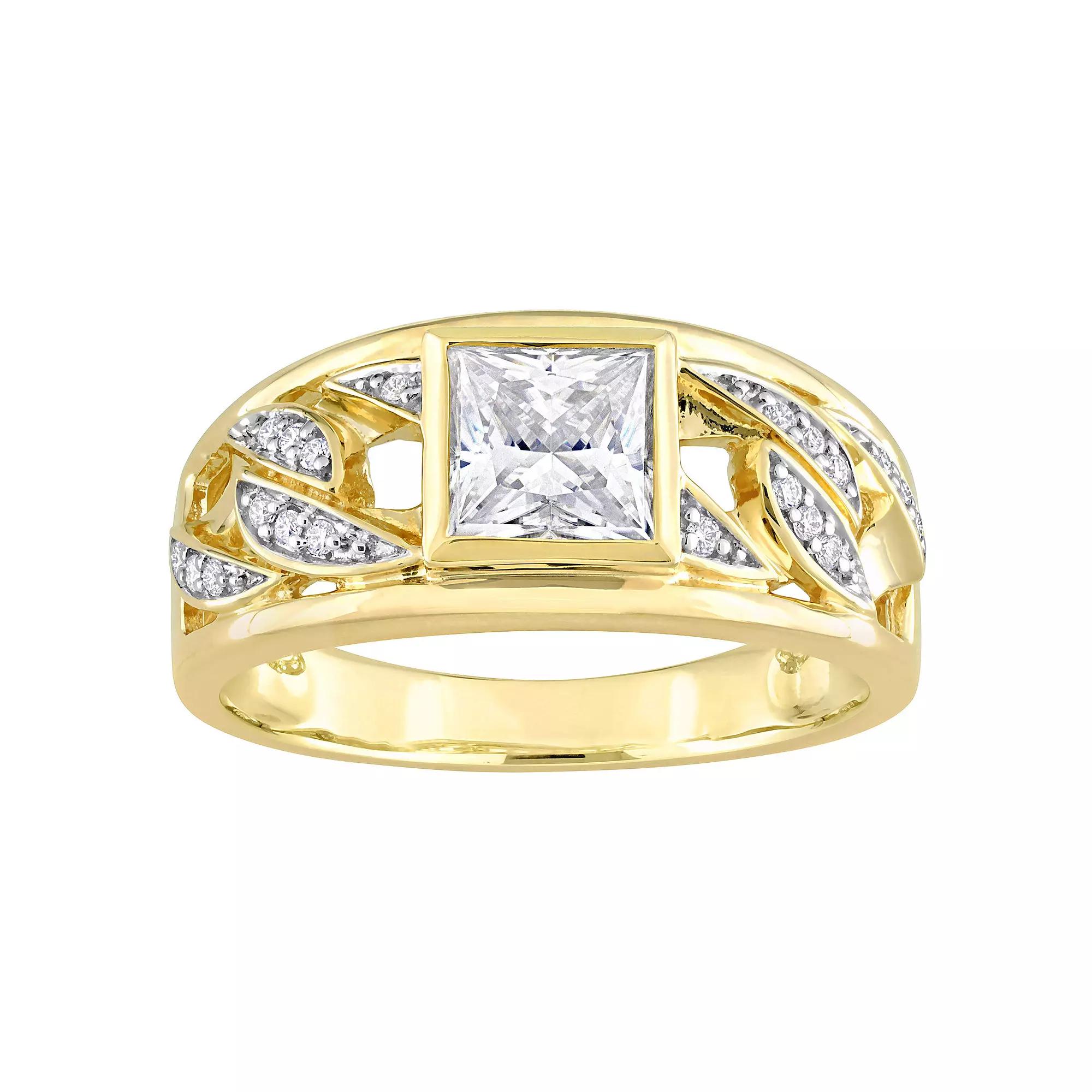 Stella Grace Mens 10k Gold Lab-Created Moissanite Link Design Ring Product Image