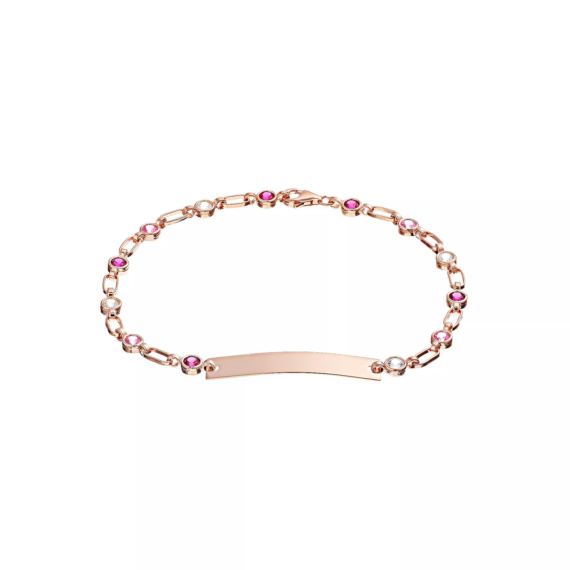 Kristen Kesho Sterling Silver Lab-Created White & Pink Sapphire & Lab-Created Ruby ID Bar Bracelet, Women's, Size: 7.25", Pink Tone Product Image