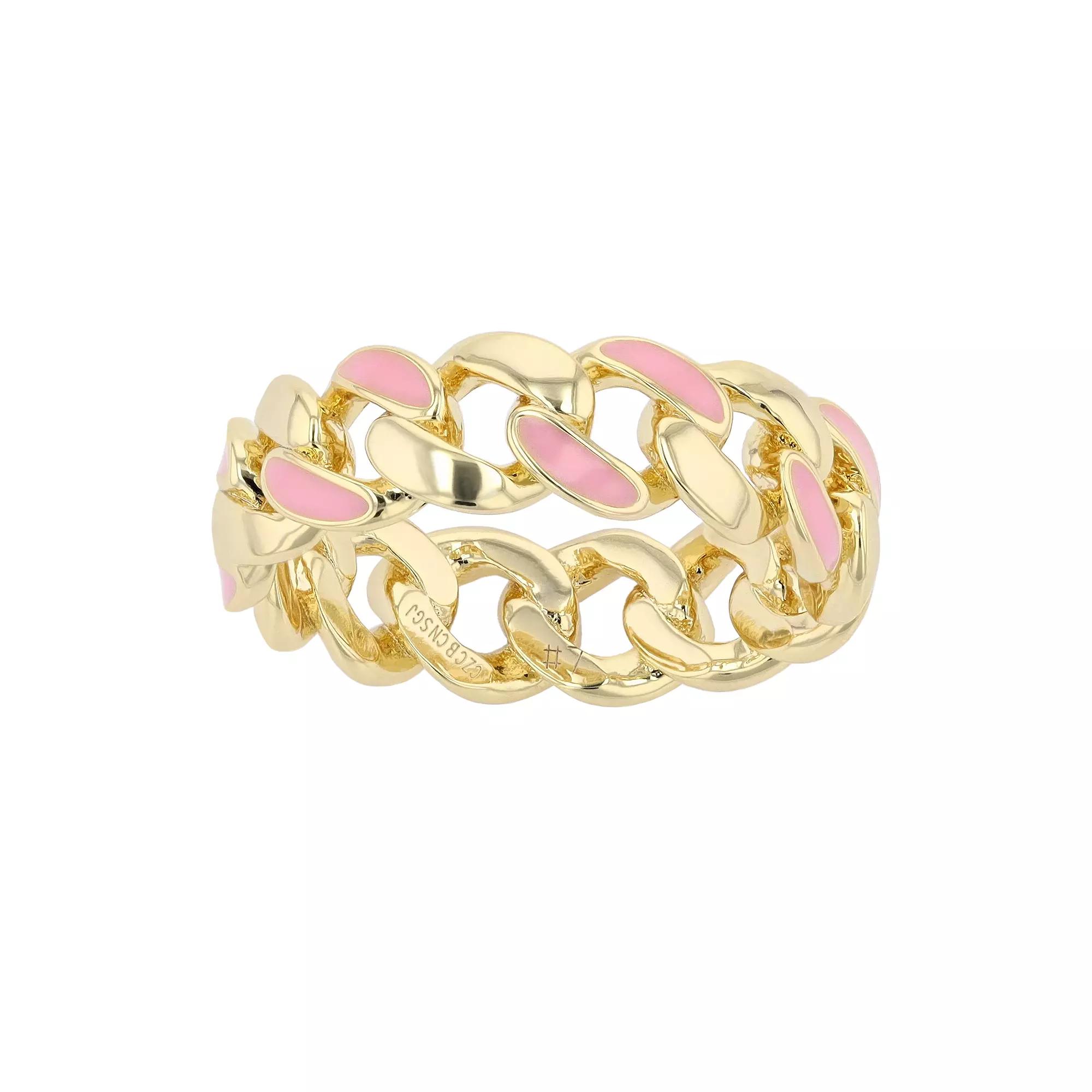 Gold Tone Pink Enamel Band Ring, Womens Product Image