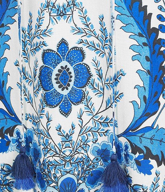 A Loves A Floral Woven Split Round Neck Long Sleeve Mini Tunic Dress Product Image