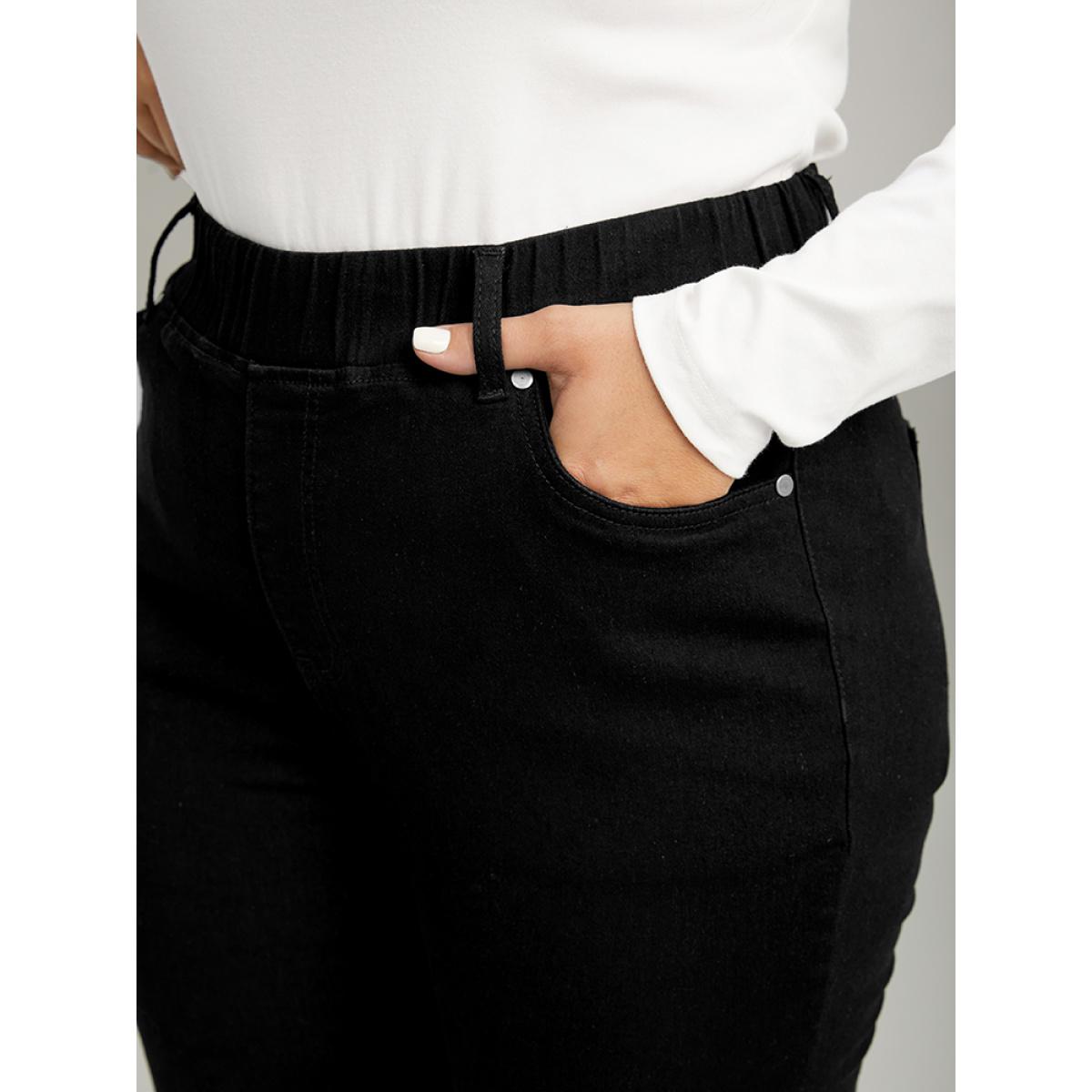 Plus Size Black Wash Pocket Flare Leg Jeans Women Black Casual Plain Plain High stretch Pocket Jeans BloomChic 22/3X Product Image