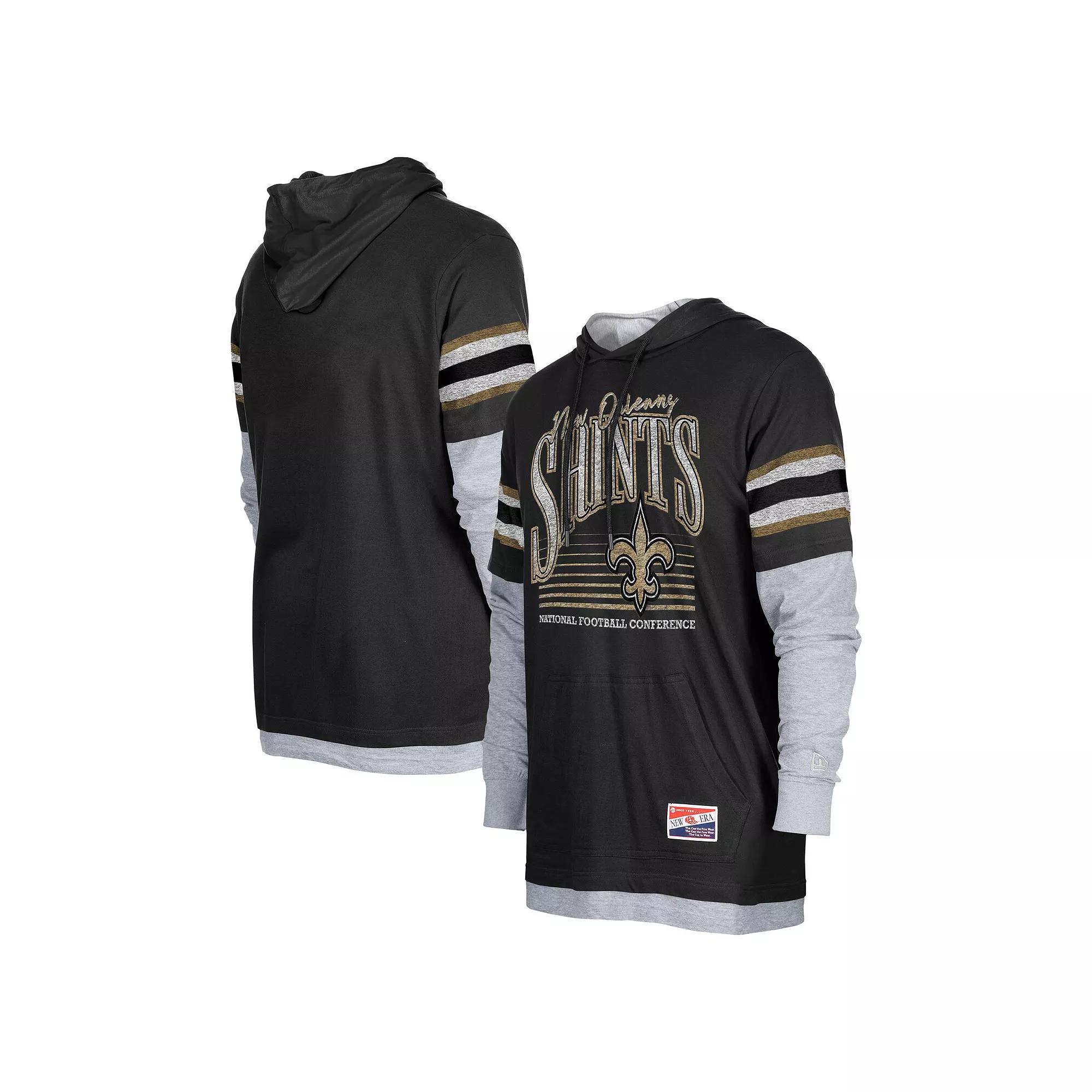 Men's New Era Black New Orleans Saints Twofer Long Sleeve Hooded T-Shirt,  Product Image