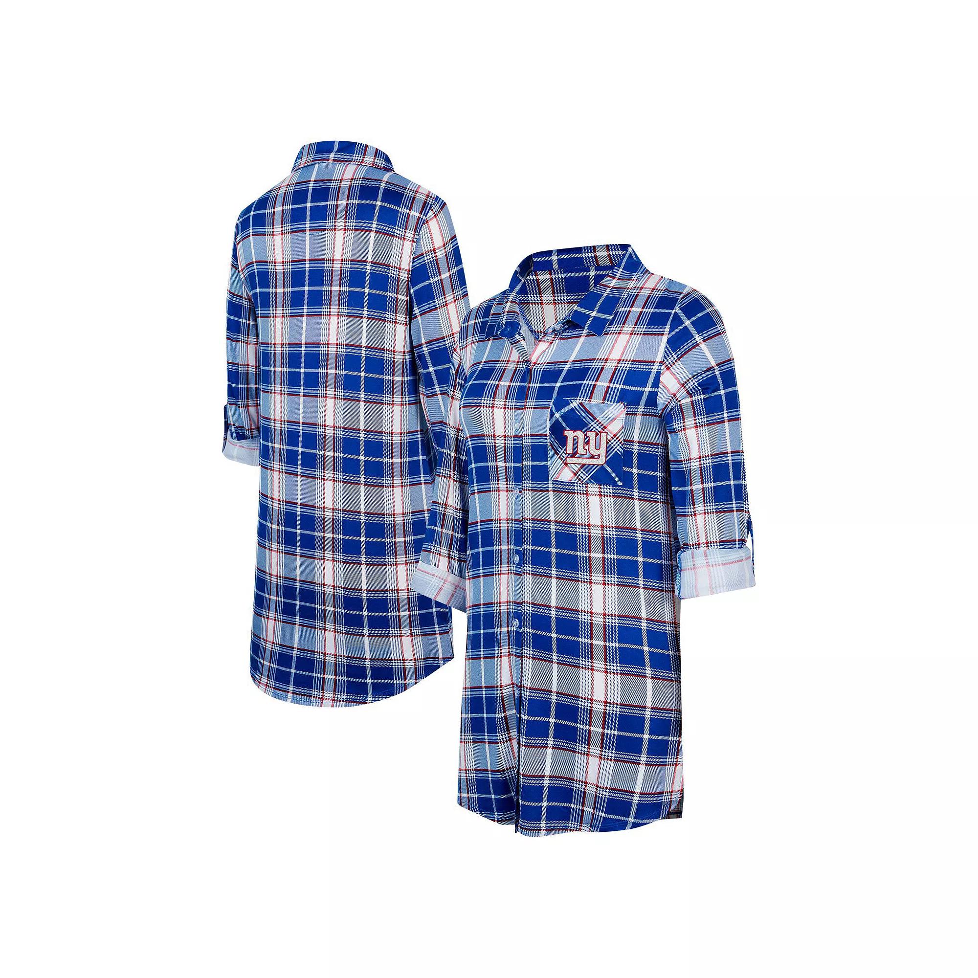 Women's Concepts Sport Royal New York Giants Ashford Plaid Knit Nightshirt, Size: 2XL, Blue Product Image